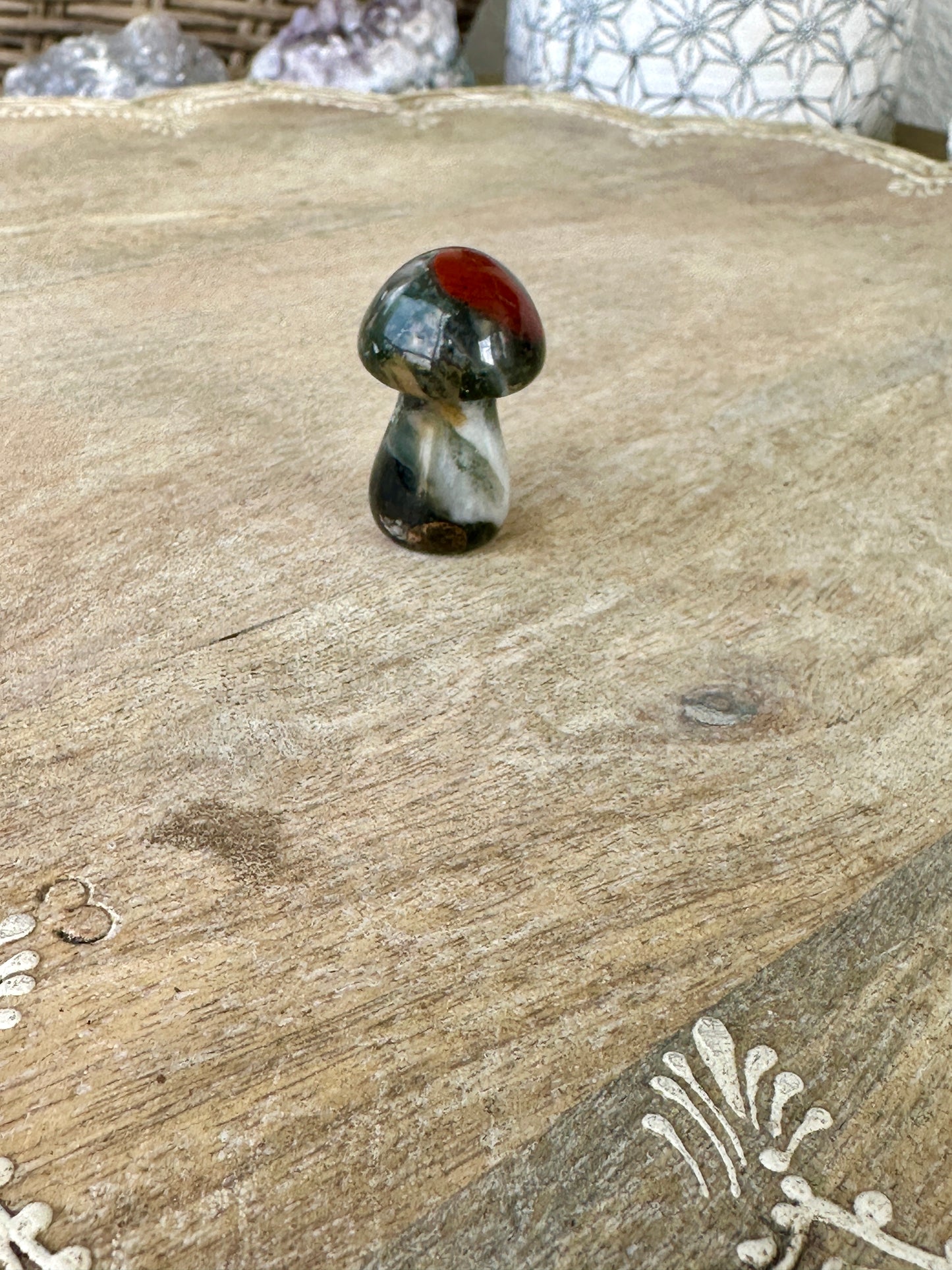 African Bloodstone Mushroom Carving - Infuse Your Space with Strength and Healing, Ideal for Decor and Spiritual Work