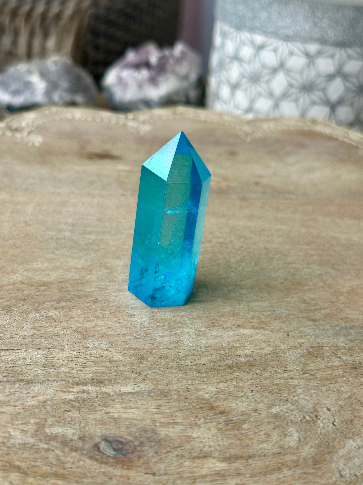 Blue Aura Quartz Tower - Majestic Crystal Point for Clarity & Communication, Handcrafted Gemstone Obelisk, Ethereal Energy Decor Piece
