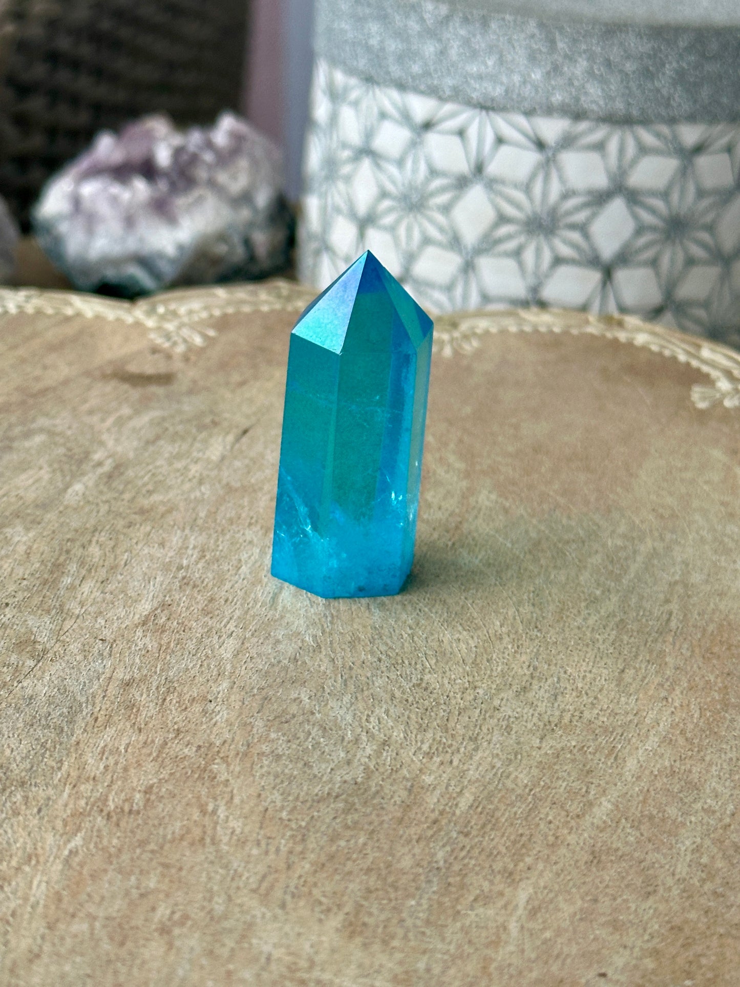Blue Aura Quartz Tower - Majestic Crystal Point for Clarity & Communication, Handcrafted Gemstone Obelisk, Ethereal Energy Decor Piece
