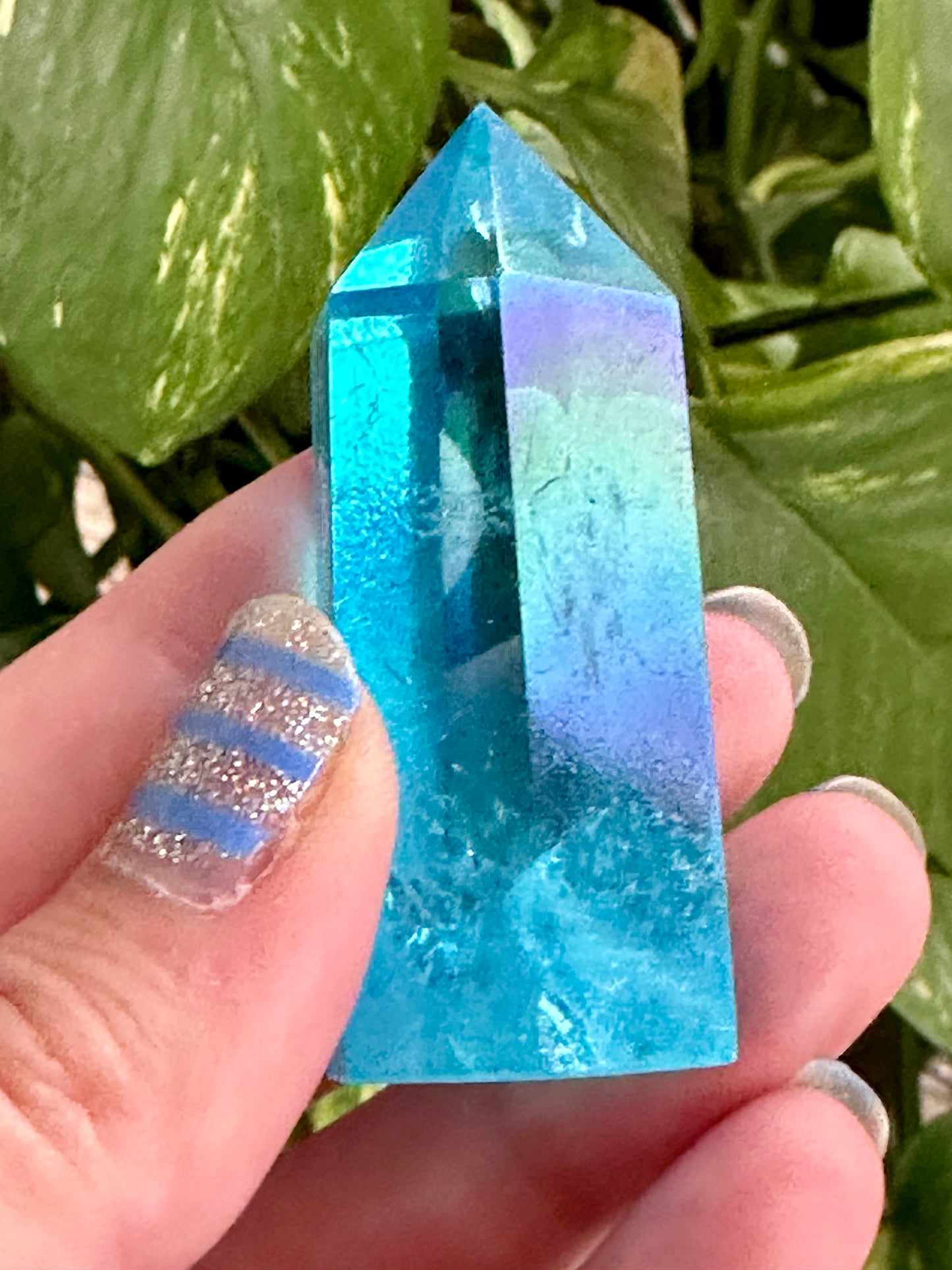 Blue Aura Quartz Tower - Majestic Crystal Point for Clarity & Communication, Handcrafted Gemstone Obelisk, Ethereal Energy Decor Piece