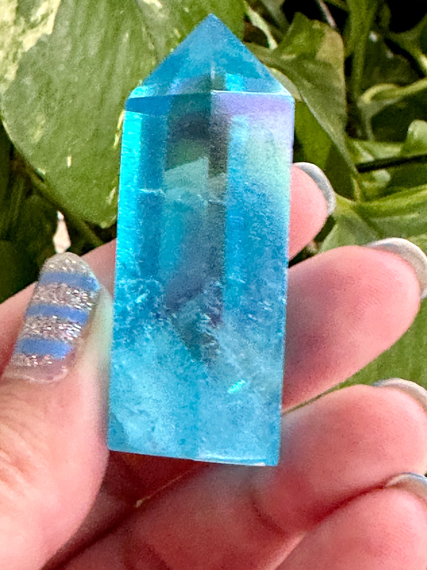 Blue Aura Quartz Tower - Majestic Crystal Point for Clarity & Communication, Handcrafted Gemstone Obelisk, Ethereal Energy Decor Piece