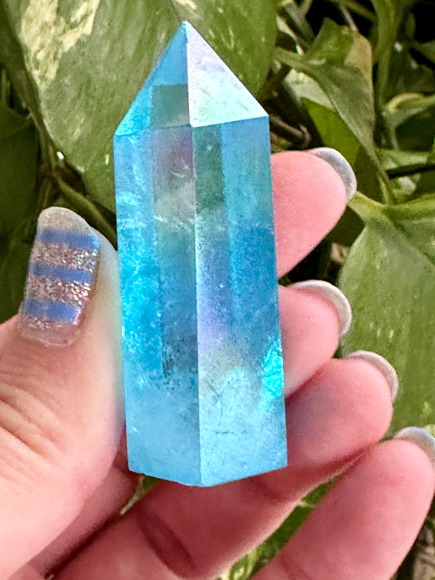 Blue Aura Quartz Tower - Majestic Crystal Point for Clarity & Communication, Handcrafted Gemstone Obelisk, Ethereal Energy Decor Piece