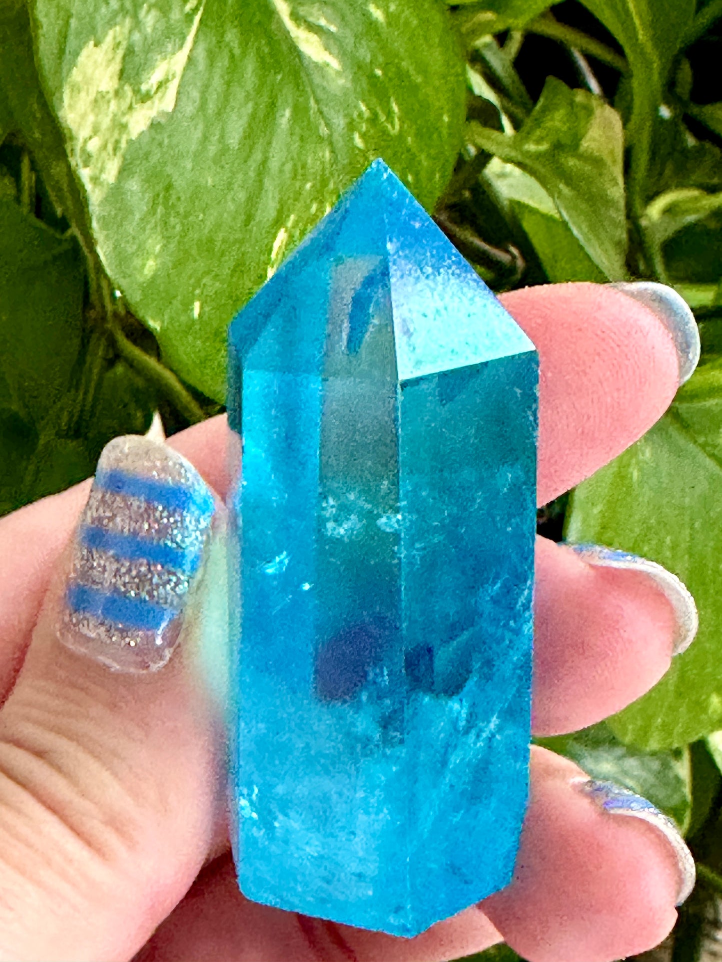 Blue Aura Quartz Tower - Majestic Crystal Point for Clarity & Communication, Handcrafted Gemstone Obelisk, Ethereal Energy Decor Piece