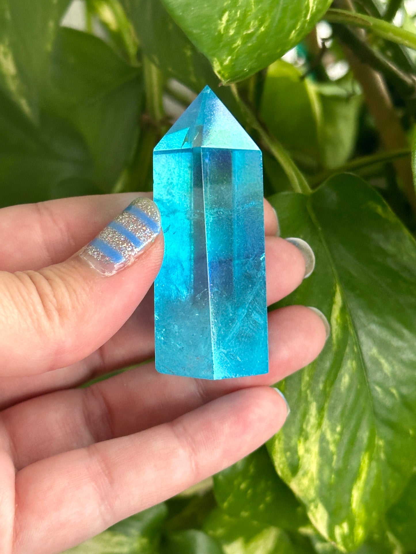 Blue Aura Quartz Tower - Majestic Crystal Point for Clarity & Communication, Handcrafted Gemstone Obelisk, Ethereal Energy Decor Piece