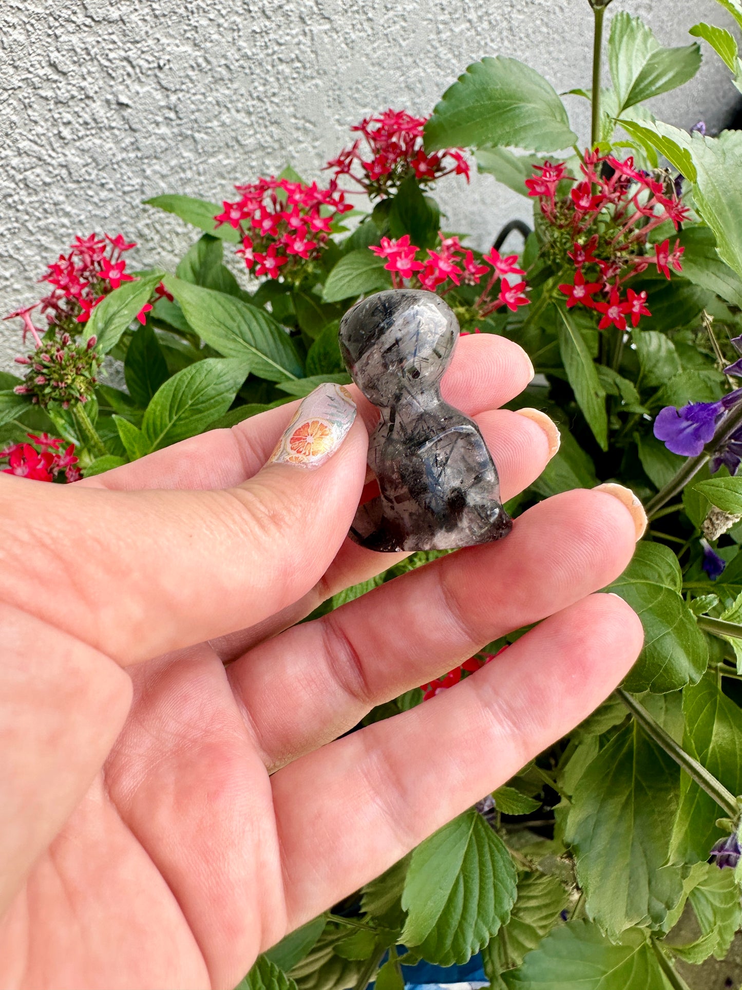 Unique Black Tourmaline in Quartz Alien Carving - A Cosmic Blend for Protection and Energy Clearing