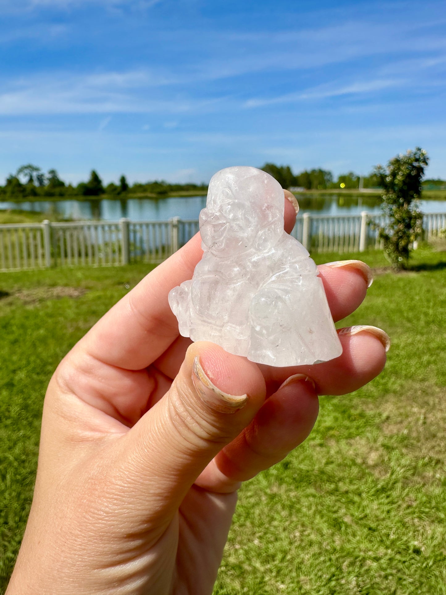 Clear Quartz Laughing Buddha Statue for Positive Energy & Happiness - Perfect Feng Shui Decor for Home and Office