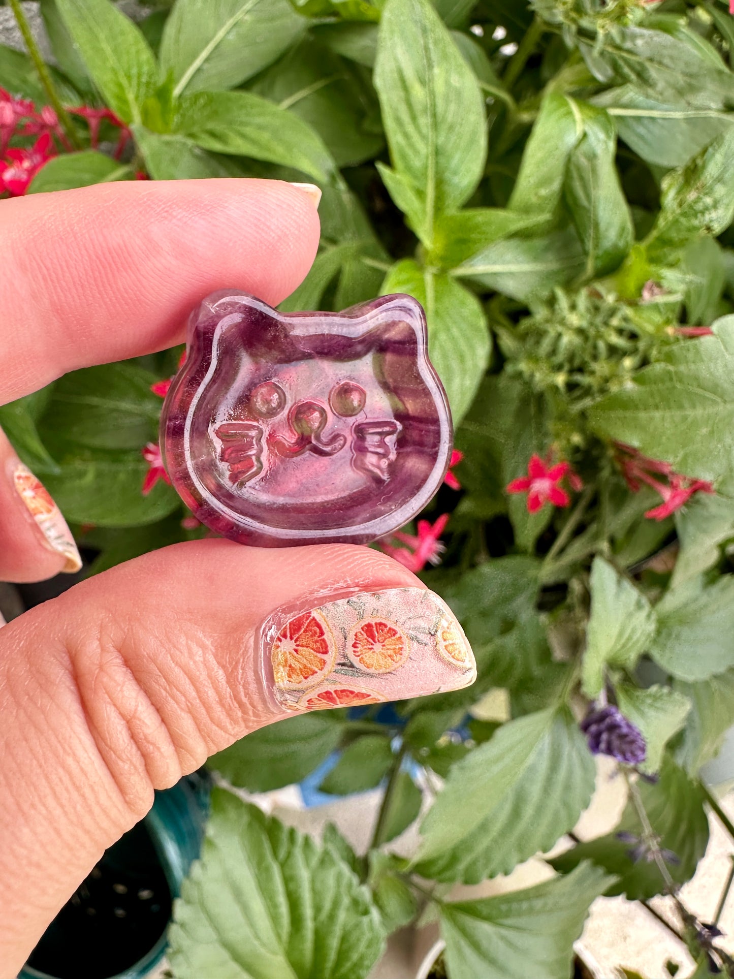 Fluorite Cat Head Bowl - Small, Hand-Carved Gemstone Dish for Crystals, Jewelry, and Home Decor