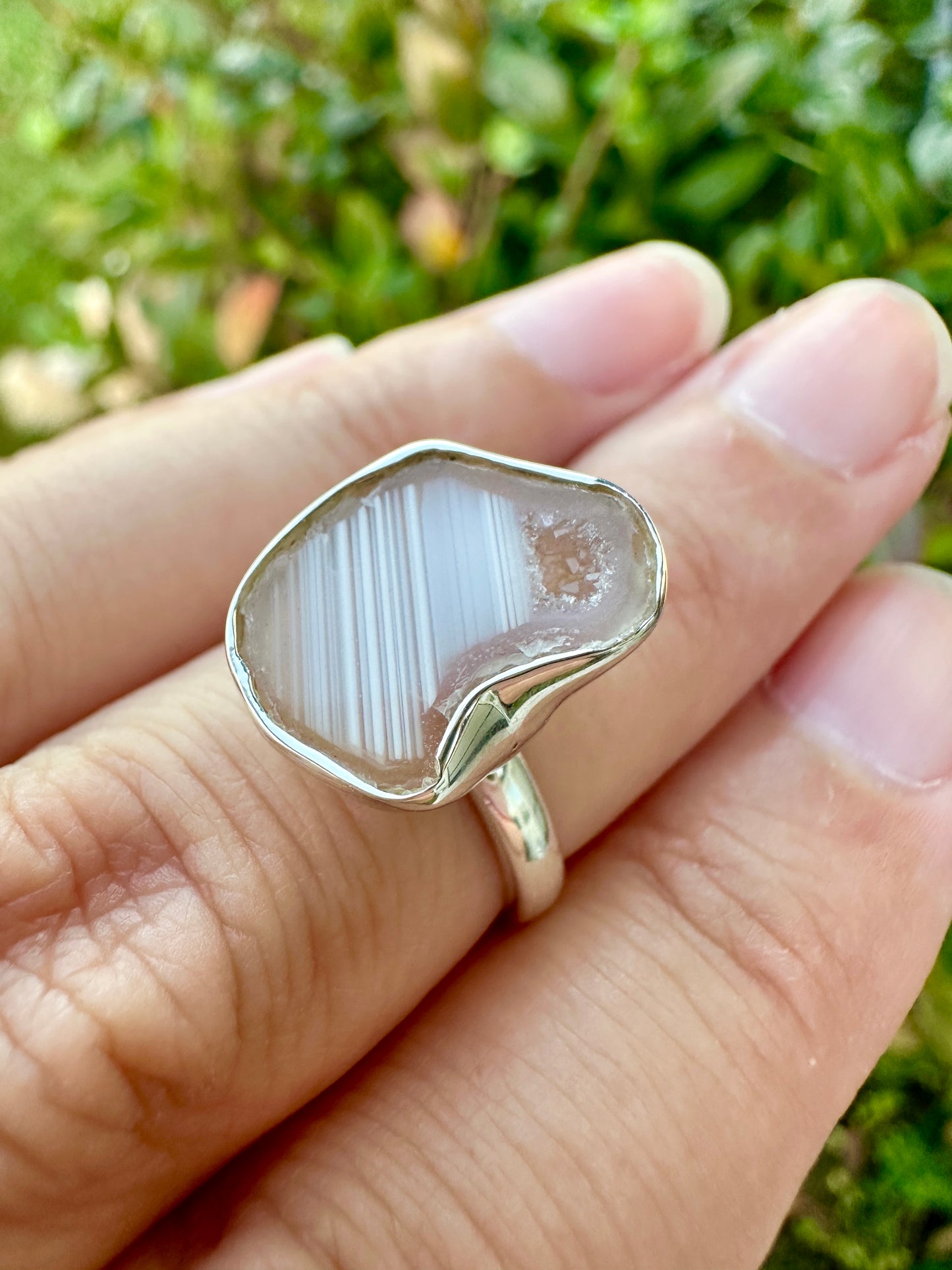 Oco Geode Sterling Silver Ring Size 6, Unique Geode Crystal Ring, Natural Stone Jewelry, Handcrafted Boho Statement Ring, Gift for Her