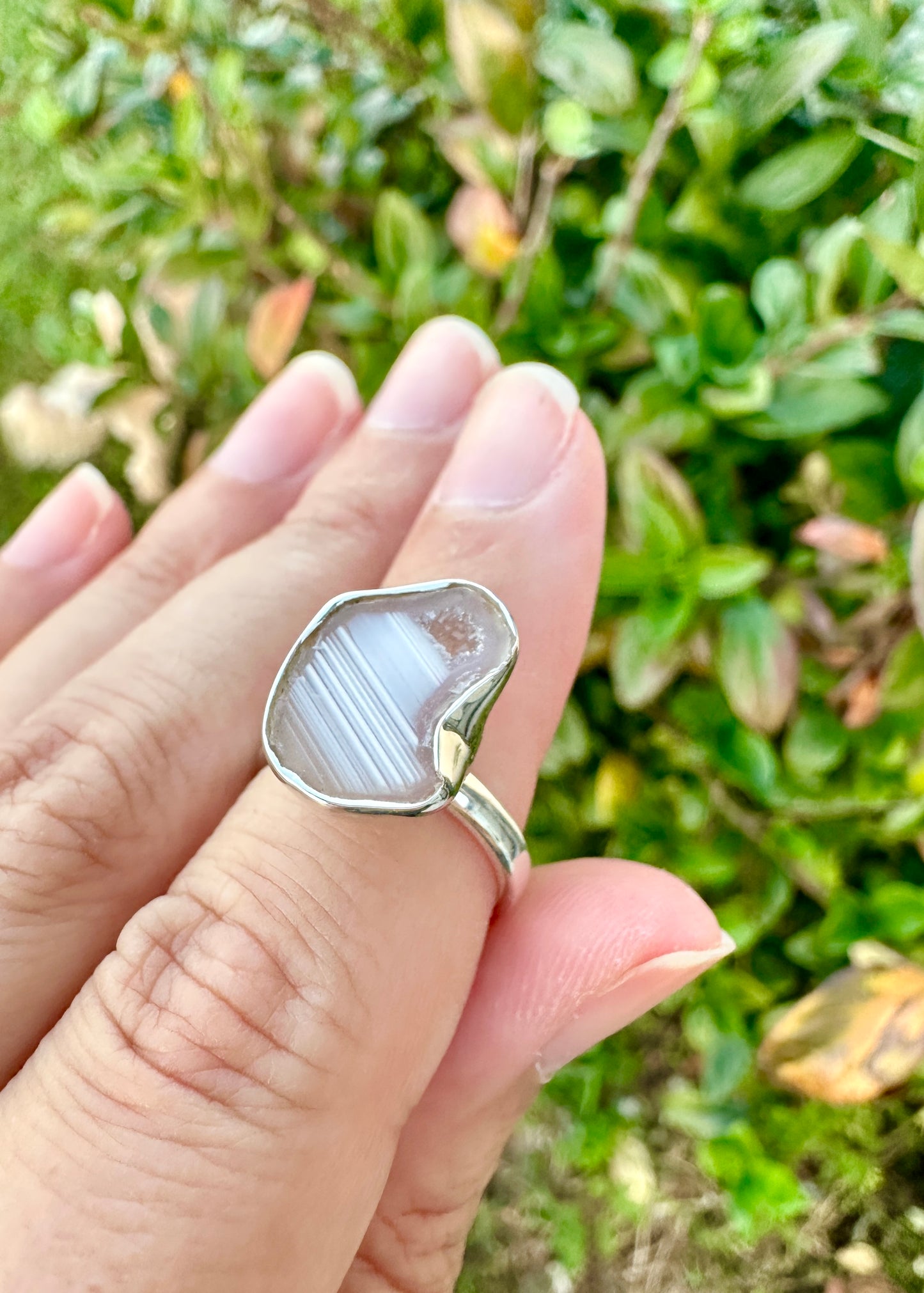 Oco Geode Sterling Silver Ring Size 6, Unique Geode Crystal Ring, Natural Stone Jewelry, Handcrafted Boho Statement Ring, Gift for Her