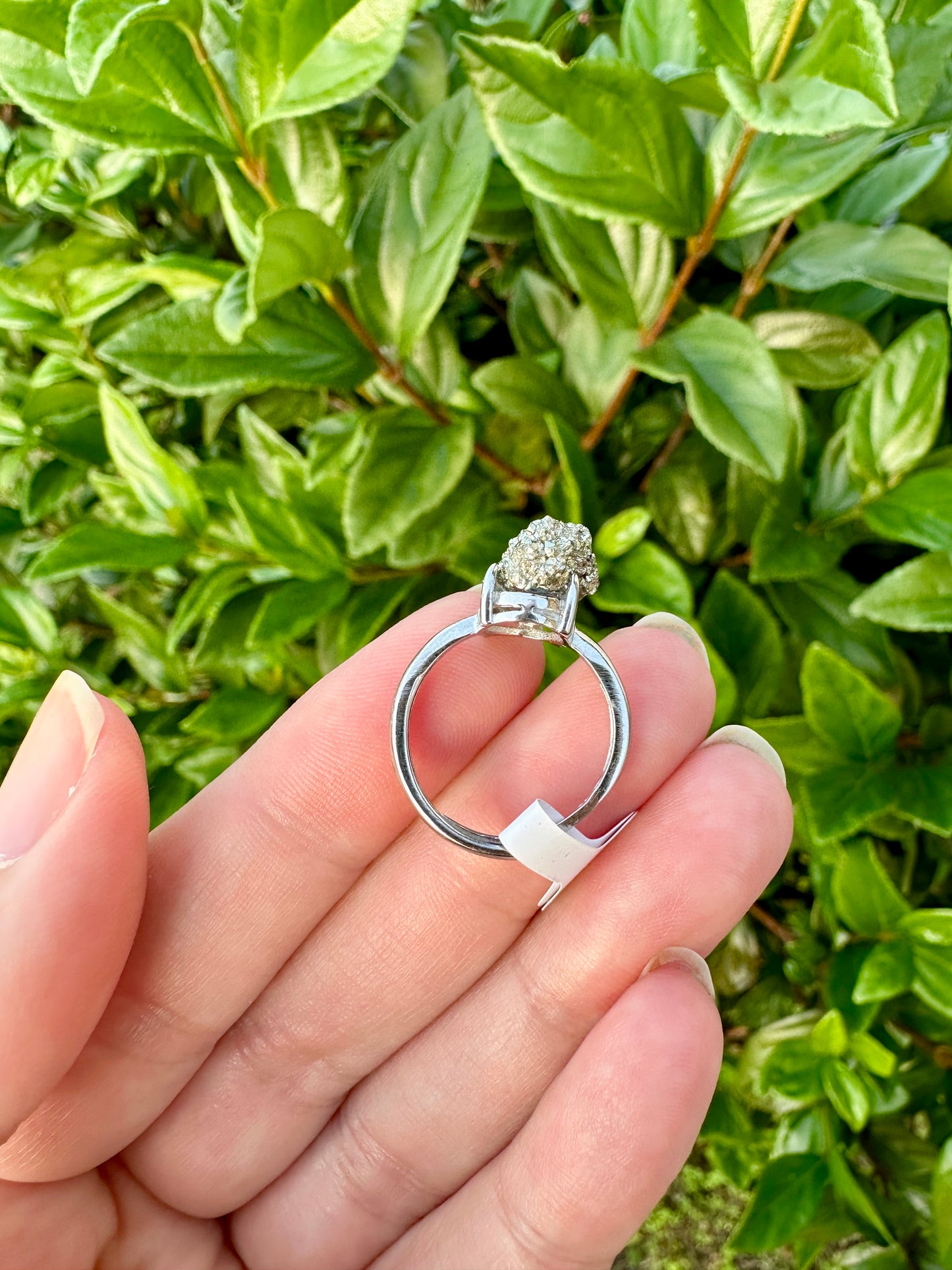 Pyrite Adjustable Ring in Silver Plated Brass - Natural Stone Jewelry with Clear Tarnish Resistant Coating, Elegant Artisan Crafted Accessory