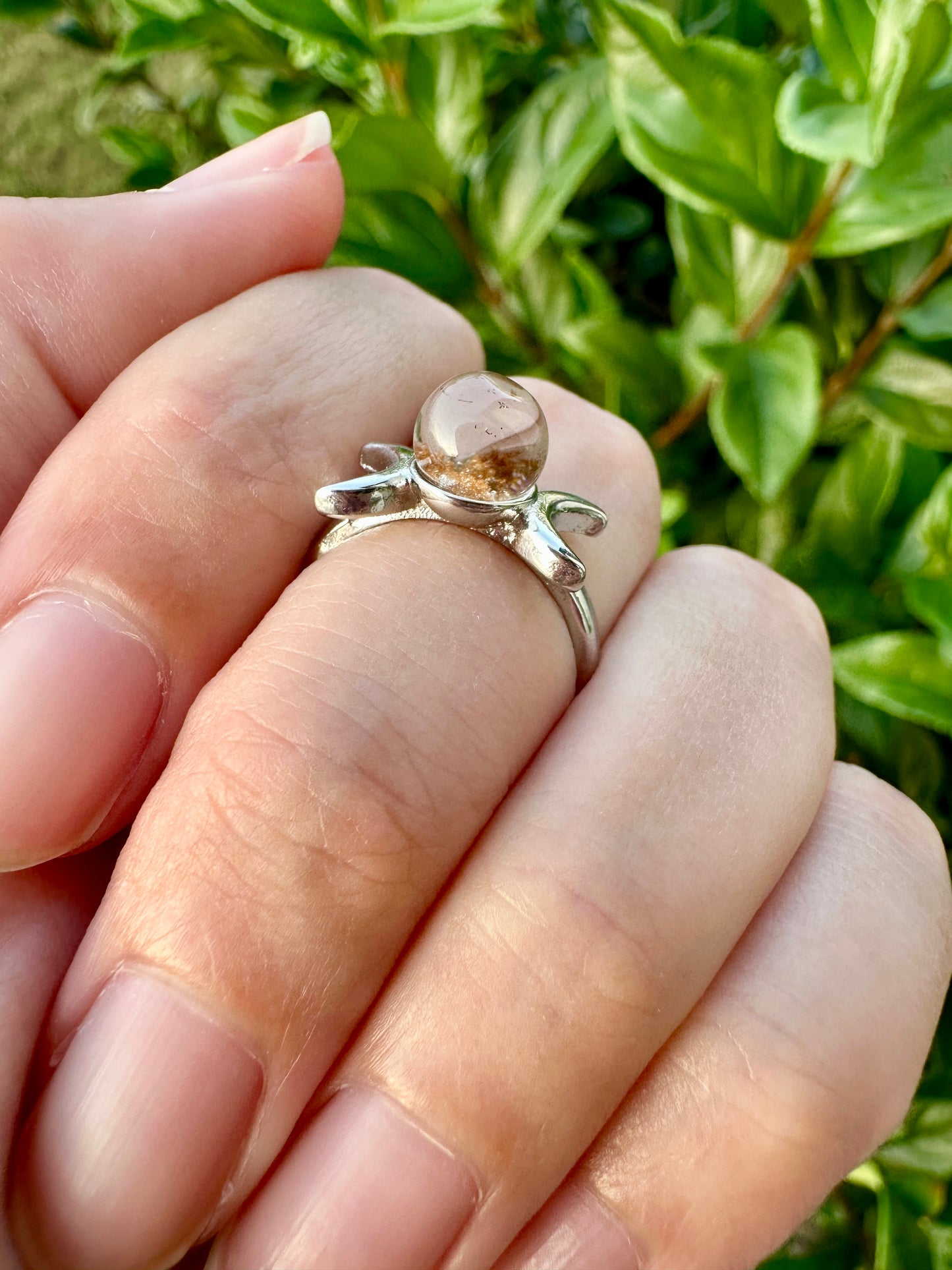 Garden Quartz Adjustable Ring - Natural Stone in Silver Plated Brass, Clear Tarnish Resistant Coating, Unique Artisan Jewelry, Perfect Gift
