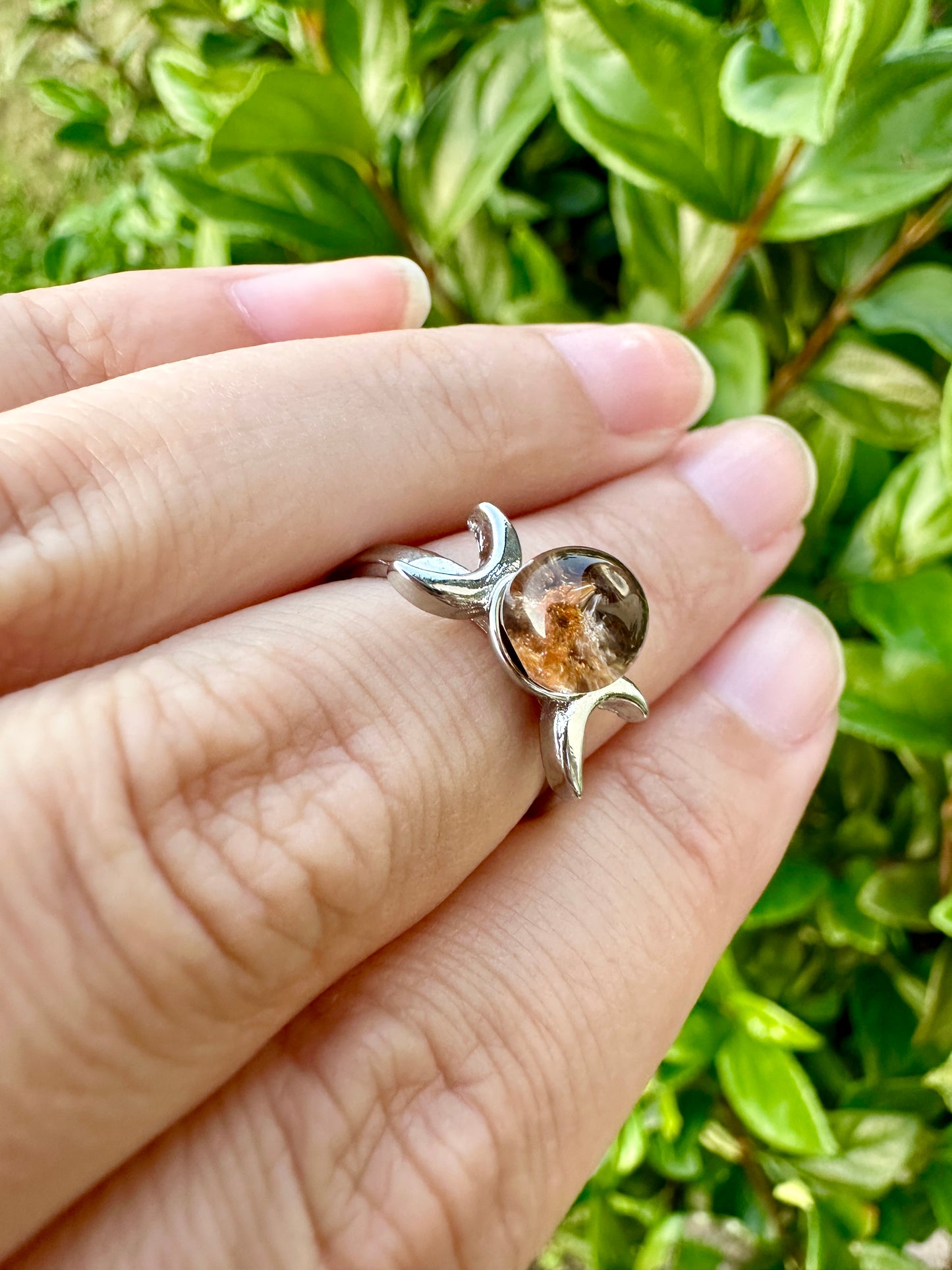 Garden Quartz Adjustable Ring - Natural Stone in Silver Plated Brass, Clear Tarnish Resistant Coating, Unique Artisan Jewelry, Perfect Gift