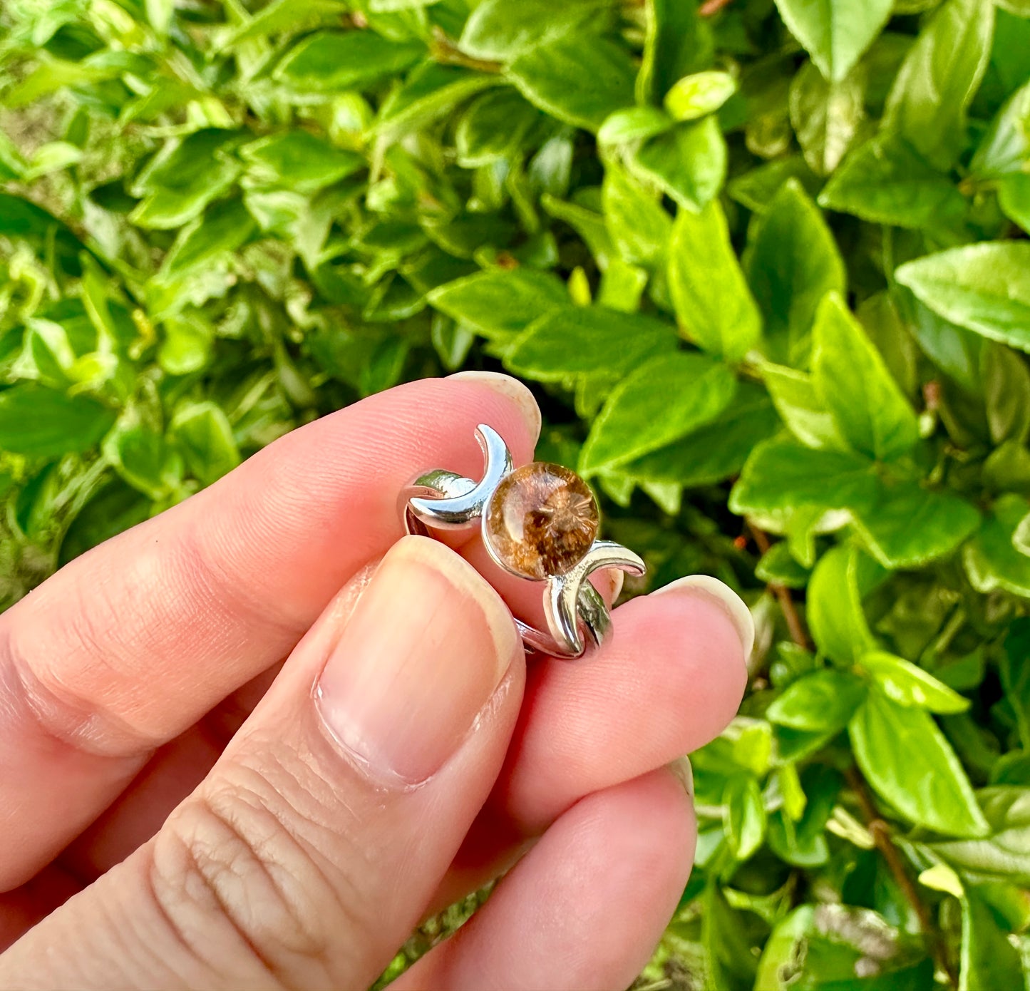 Garden Quartz Adjustable Ring - Natural Stone in Silver Plated Brass, Clear Tarnish Resistant Coating, Unique Artisan Jewelry, Perfect Gift