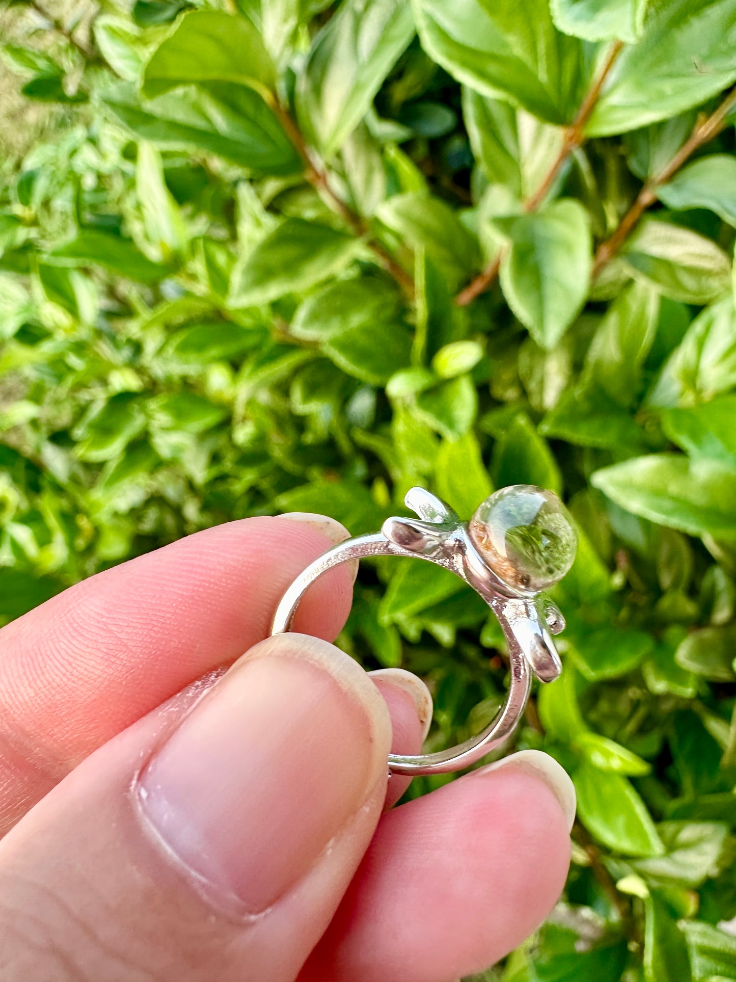 Garden Quartz Adjustable Ring - Natural Stone in Silver Plated Brass, Clear Tarnish Resistant Coating, Unique Artisan Jewelry, Perfect Gift