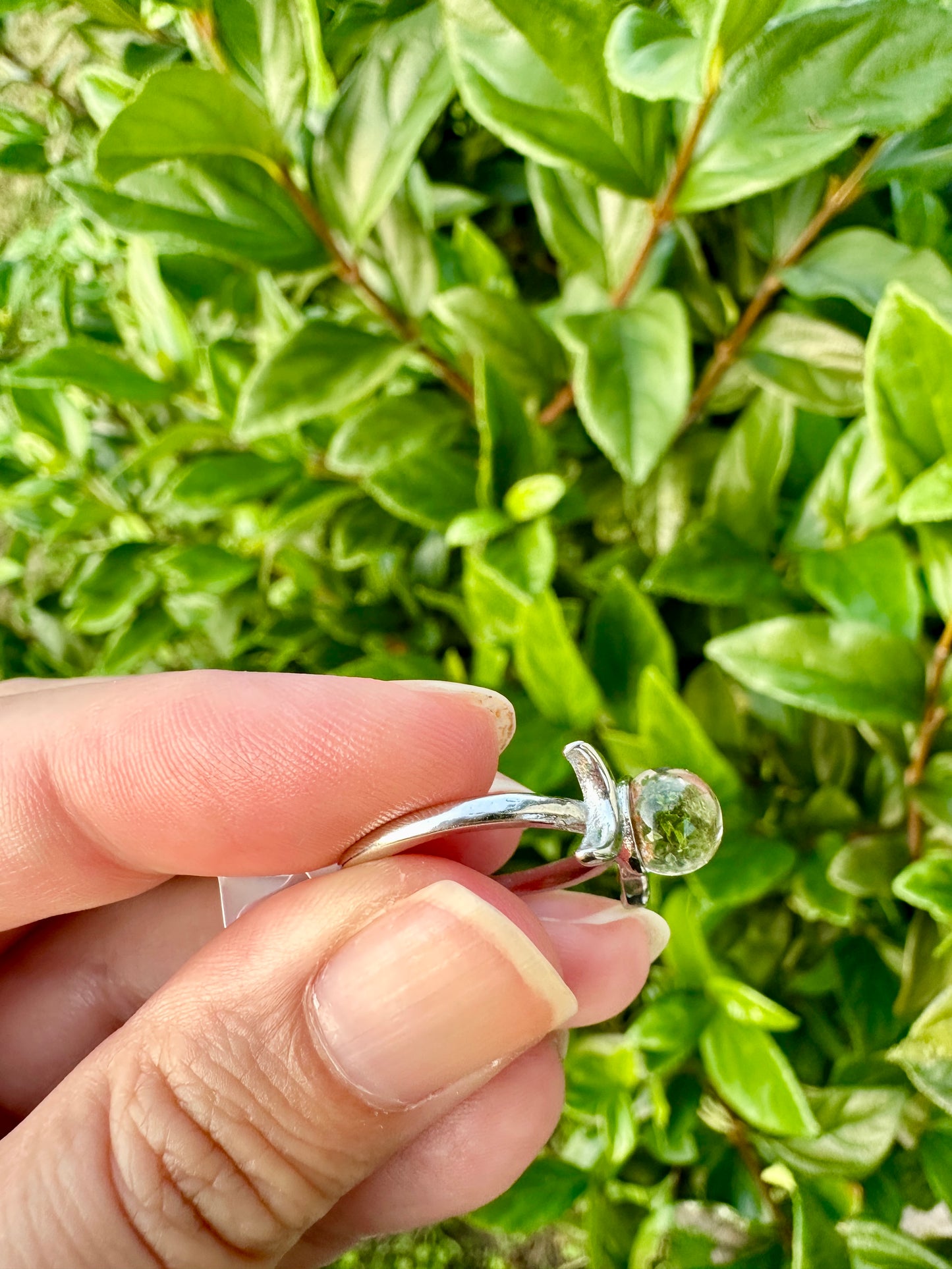 Garden Quartz Adjustable Ring - Natural Stone in Silver Plated Brass, Clear Tarnish Resistant Coating, Unique Artisan Jewelry, Perfect Gift