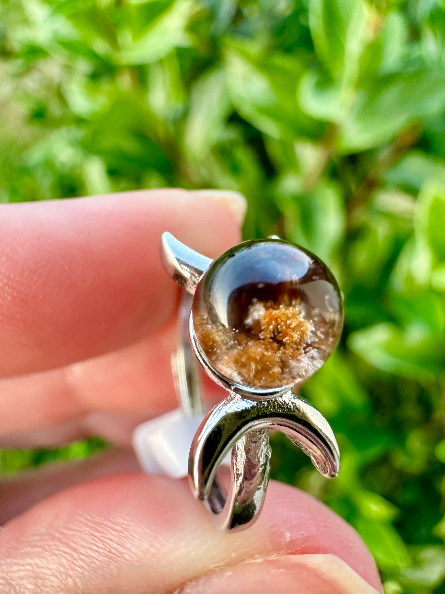 Garden Quartz Adjustable Ring - Natural Stone in Silver Plated Brass, Clear Tarnish Resistant Coating, Unique Artisan Jewelry, Perfect Gift