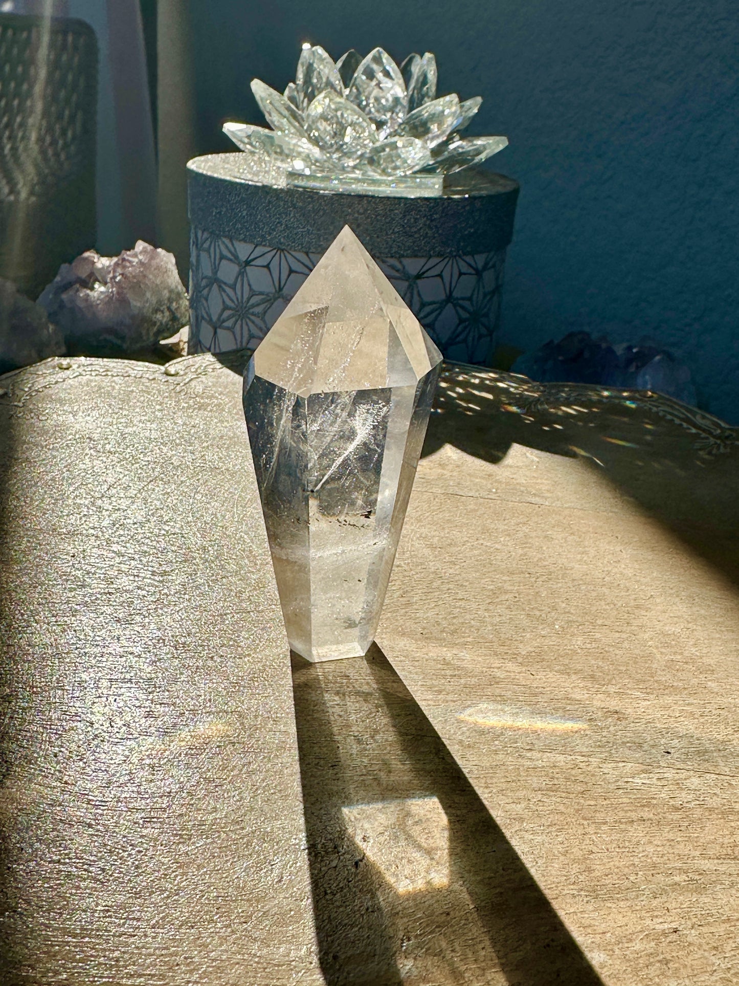 Clear Quartz Point with Black Tourmaline Inclusions