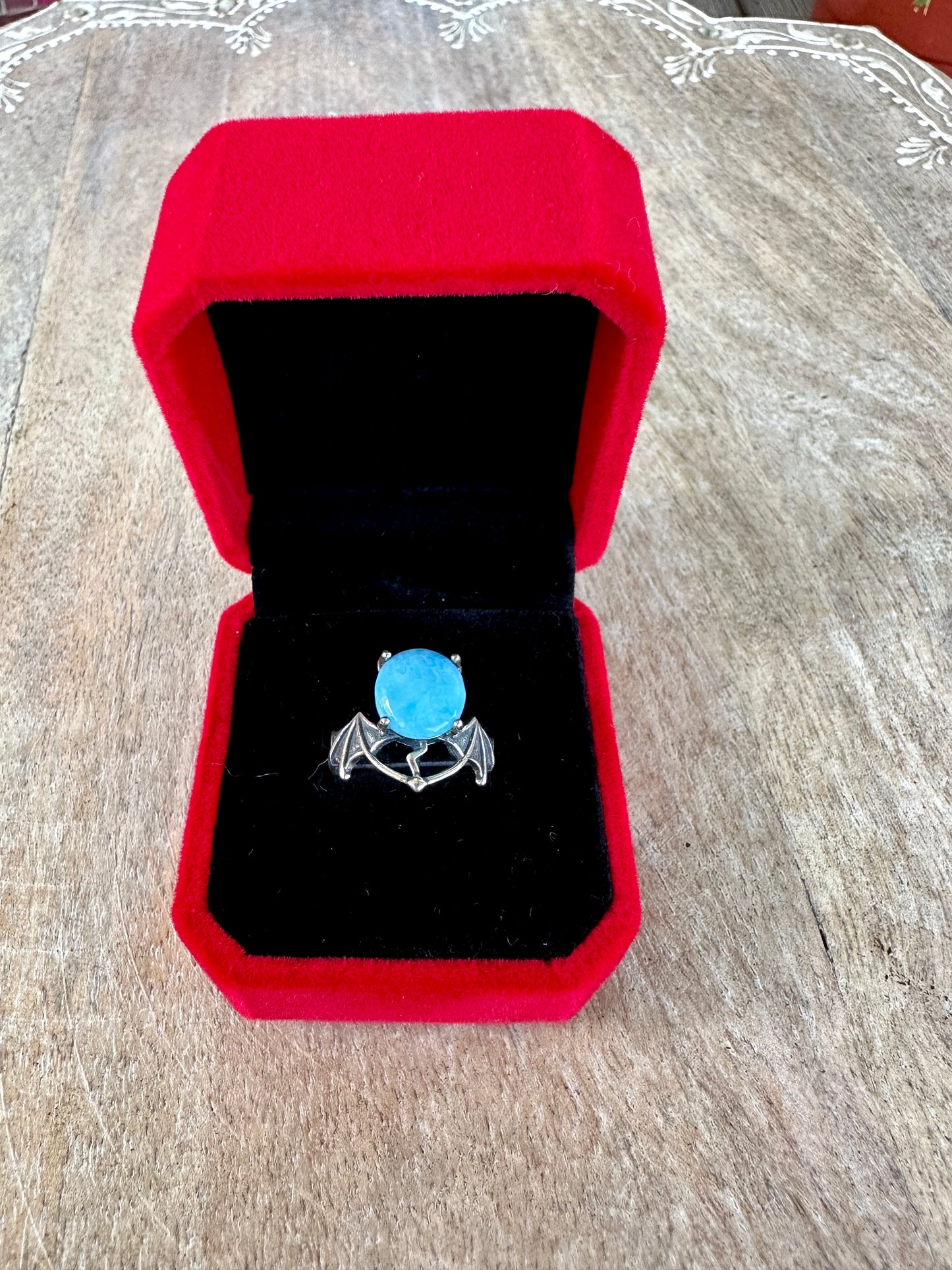 Larimar - Adjustable Sterling Silver Bat Ring