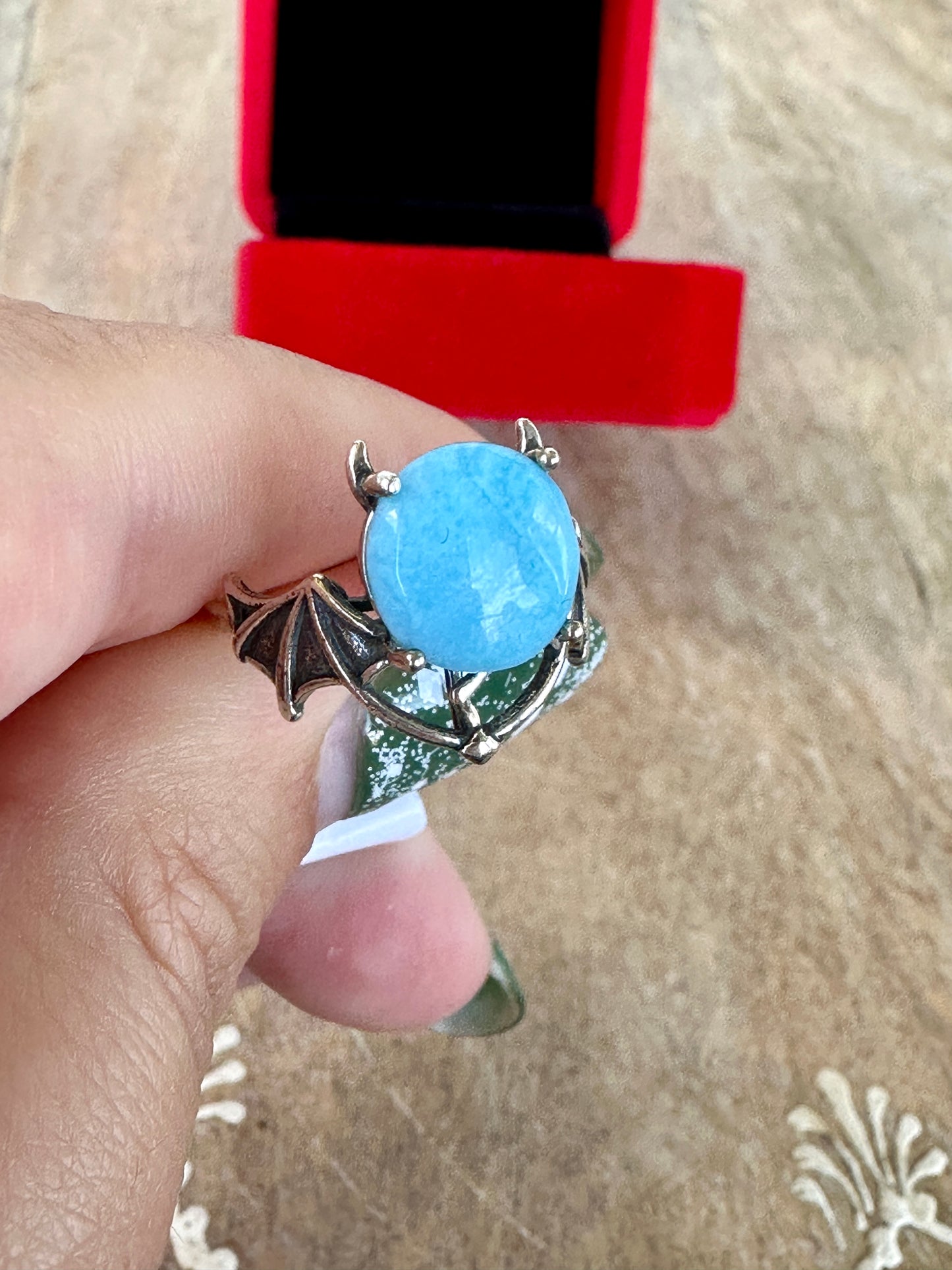 Larimar - Adjustable Sterling Silver Bat Ring