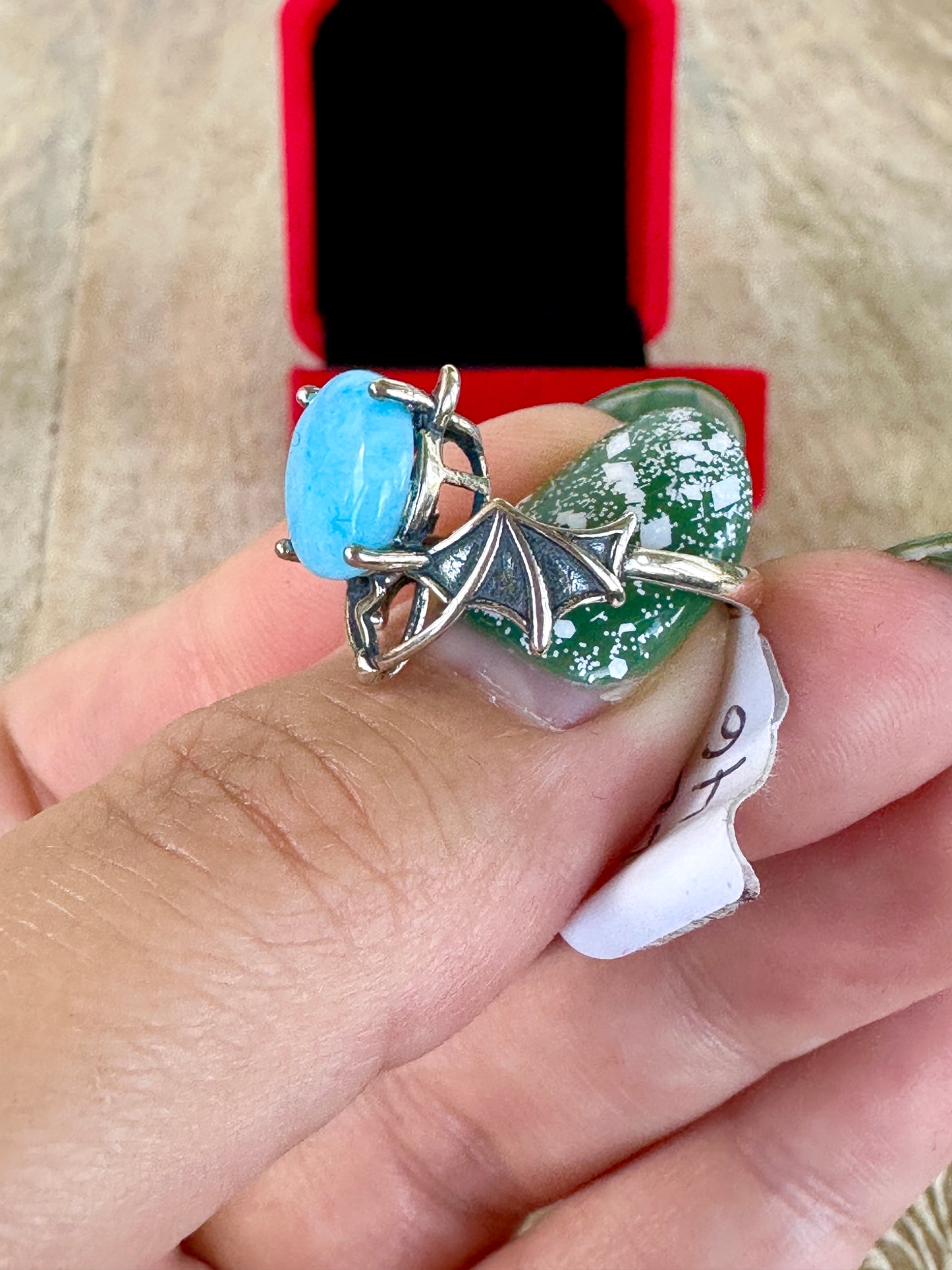 Larimar - Adjustable Sterling Silver Bat Ring
