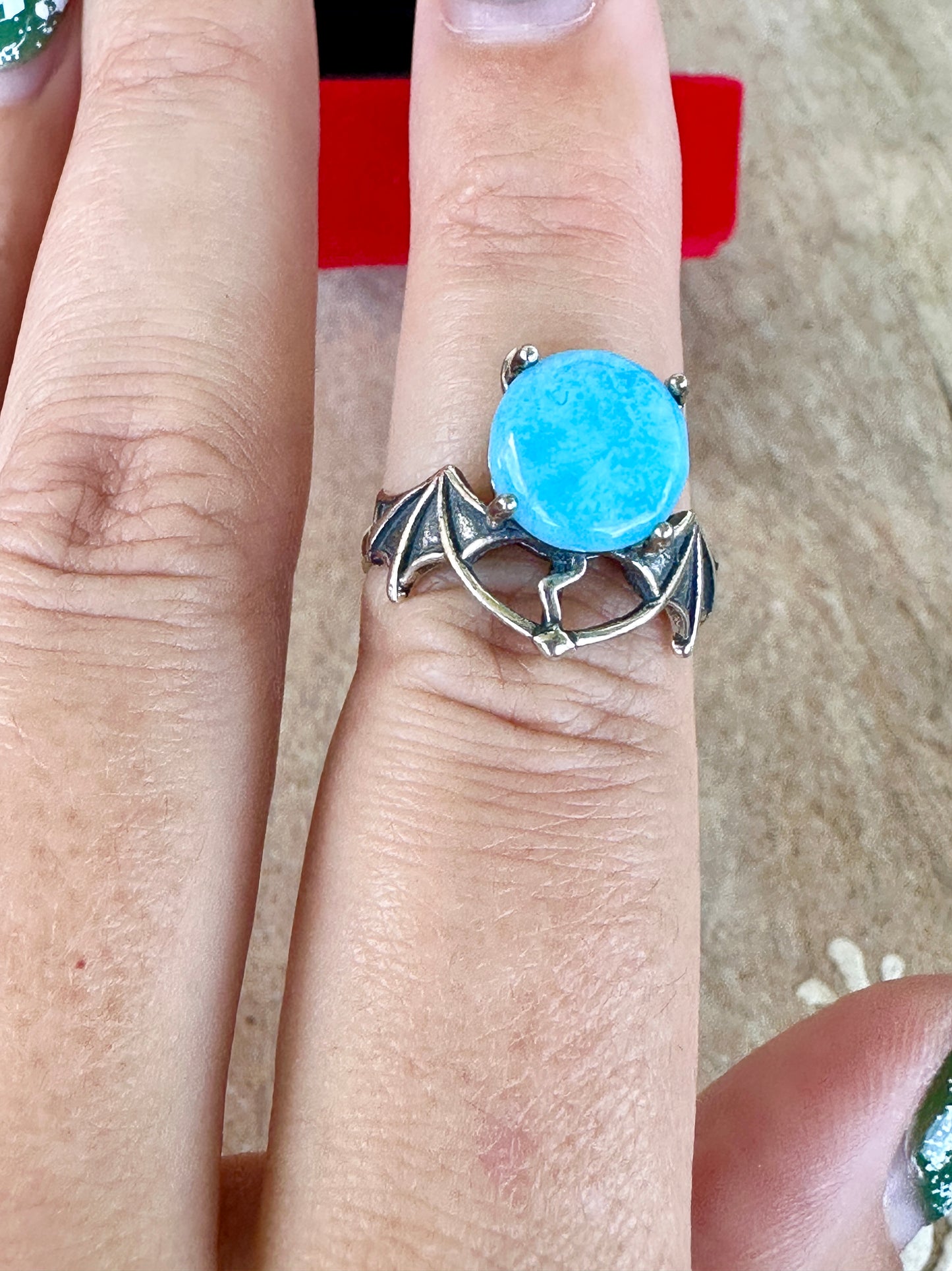 Larimar - Adjustable Sterling Silver Bat Ring