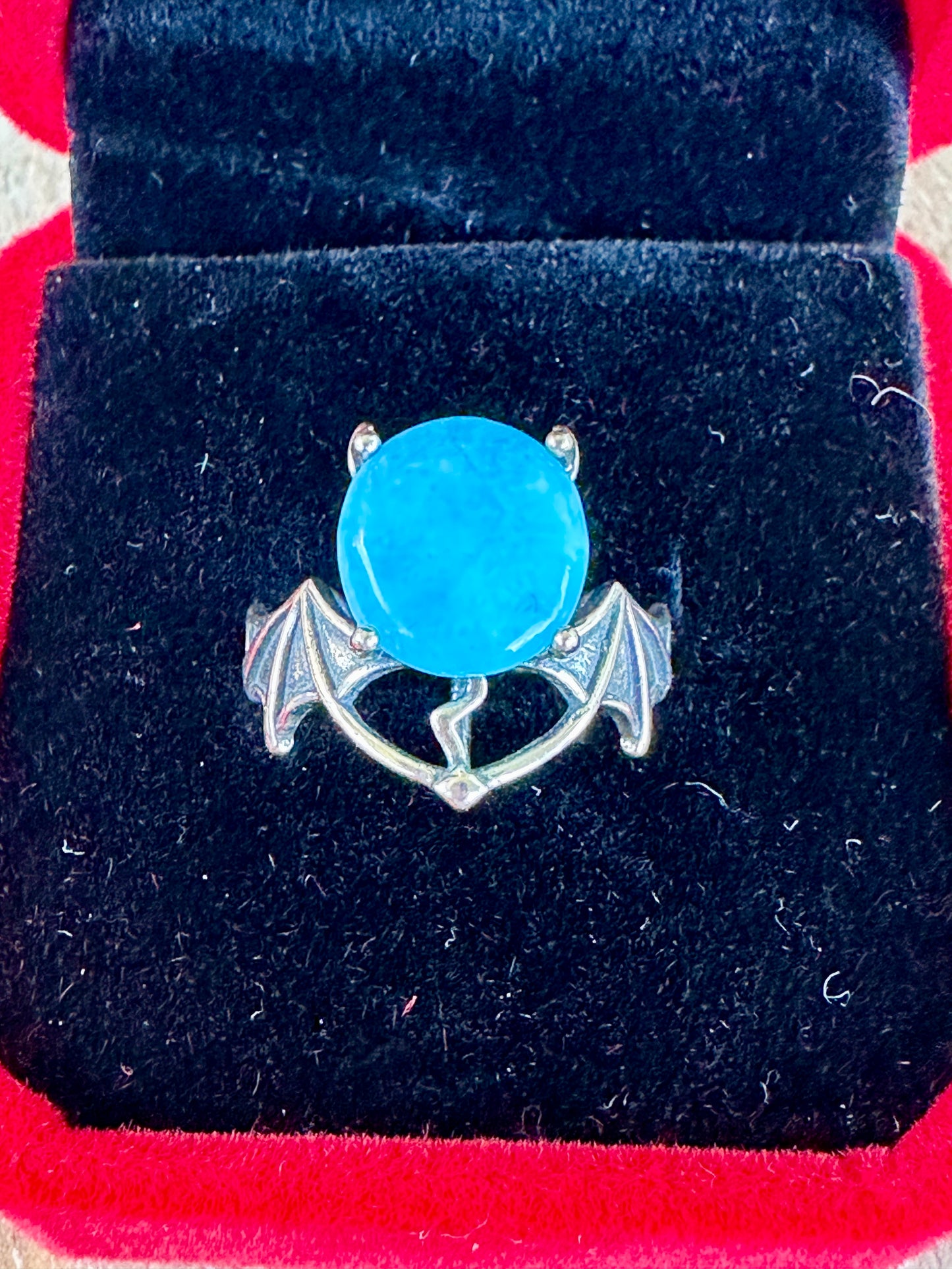 Larimar - Adjustable Sterling Silver Bat Ring