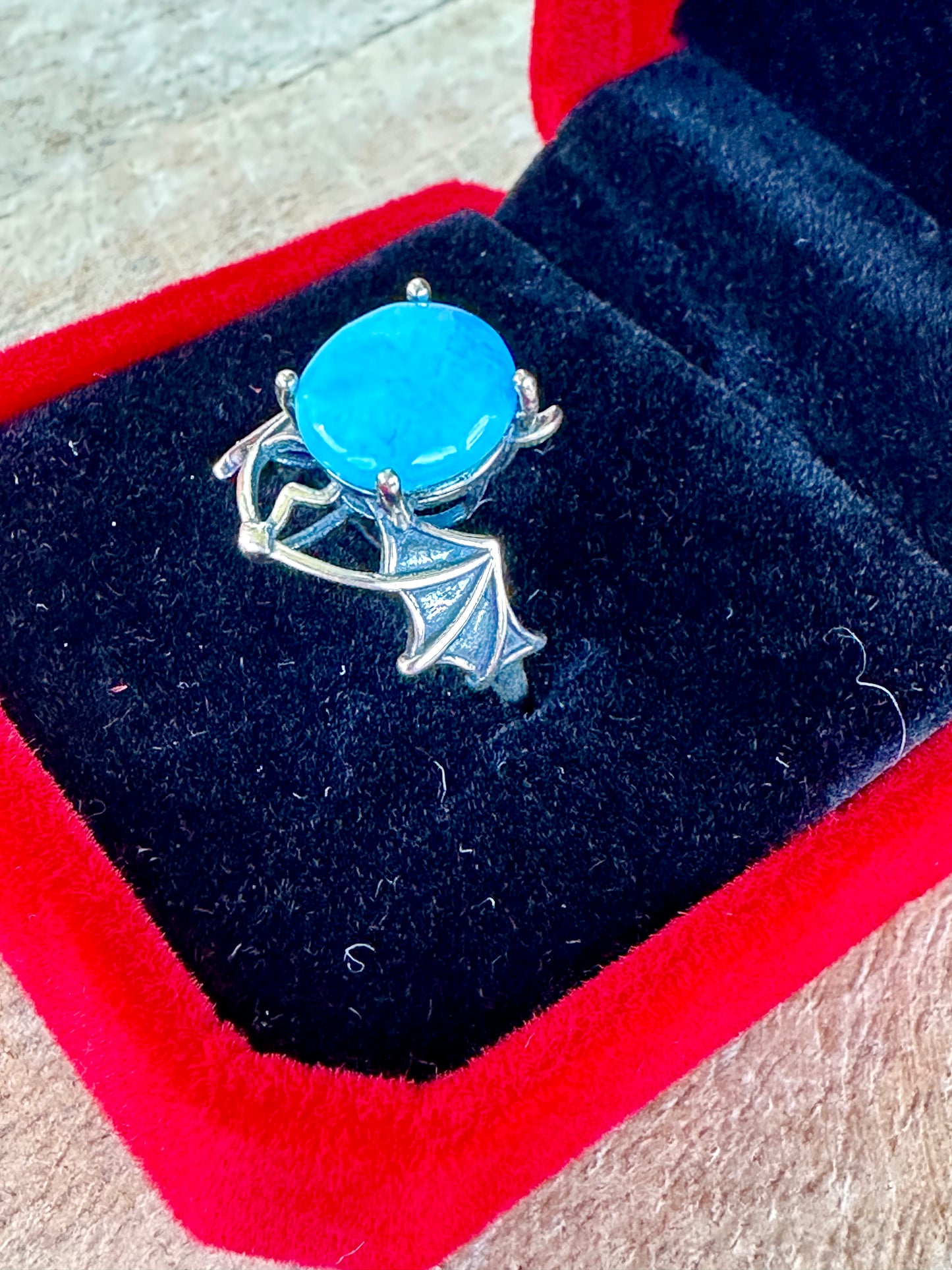 Larimar - Adjustable Sterling Silver Bat Ring