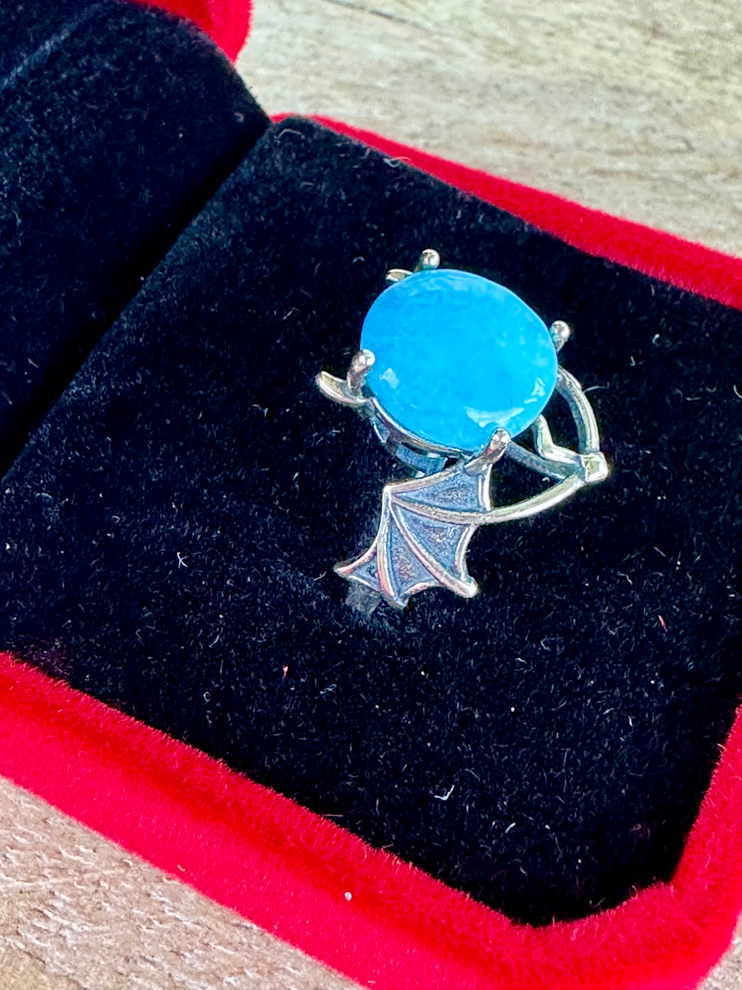 Larimar - Adjustable Sterling Silver Bat Ring