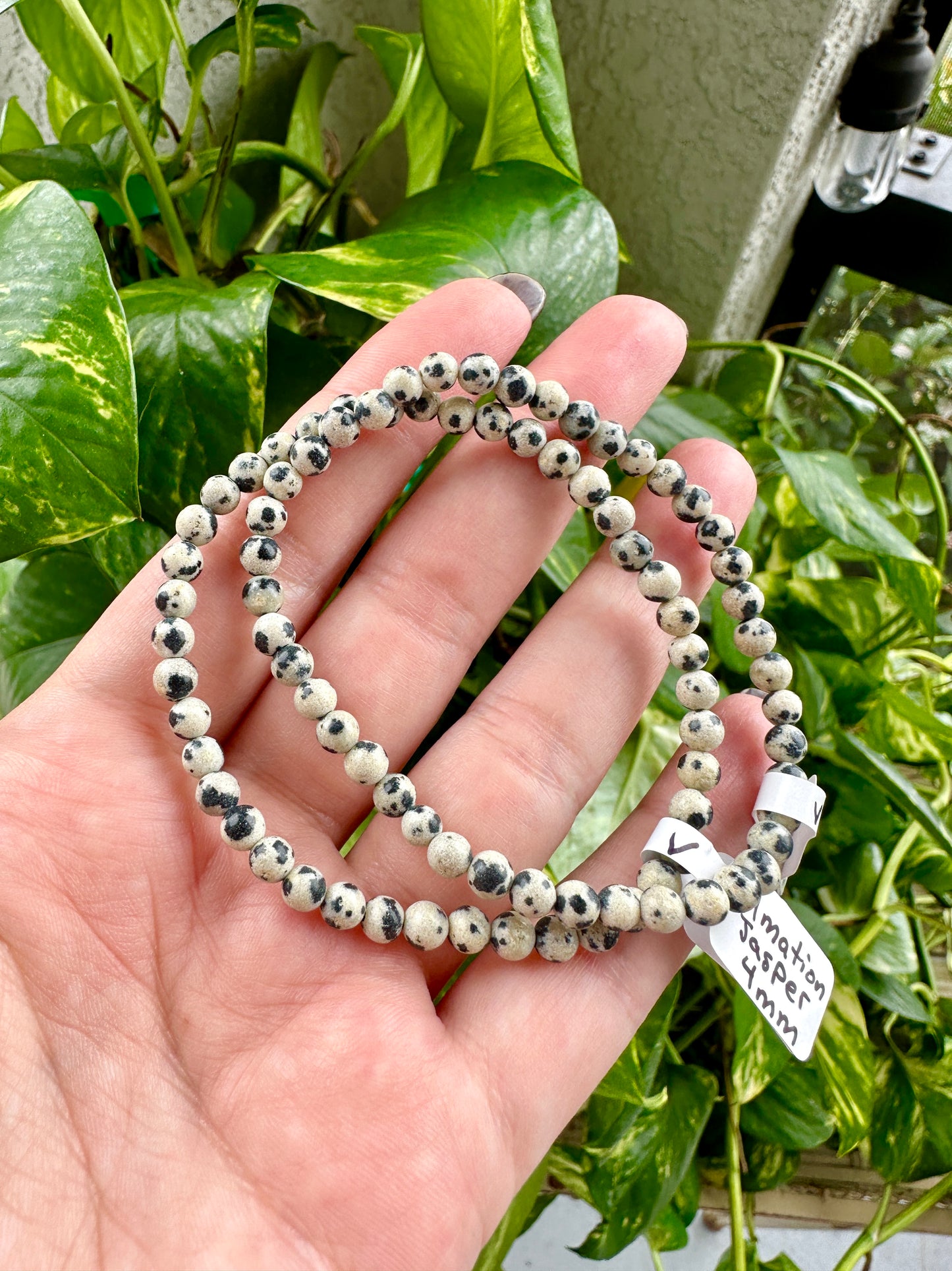 Dalmatian Jasper Bracelet 4mm Beads - Playful Protection and Grounding Energy, Perfect for Joy and Emotional Balance