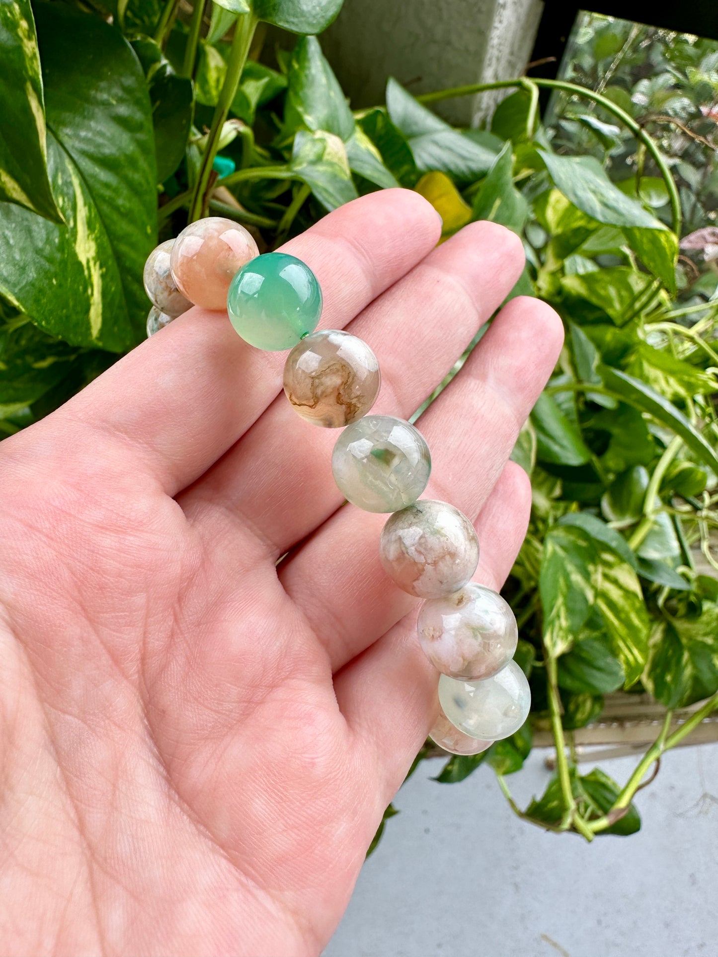 Green Flower Agate - Bracelet - 12mm