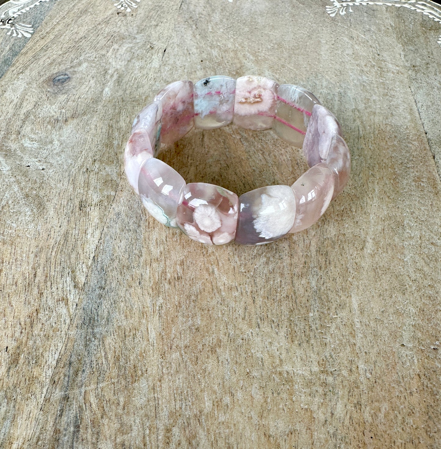 Flower Agate - Stretch Bangle Bracelet