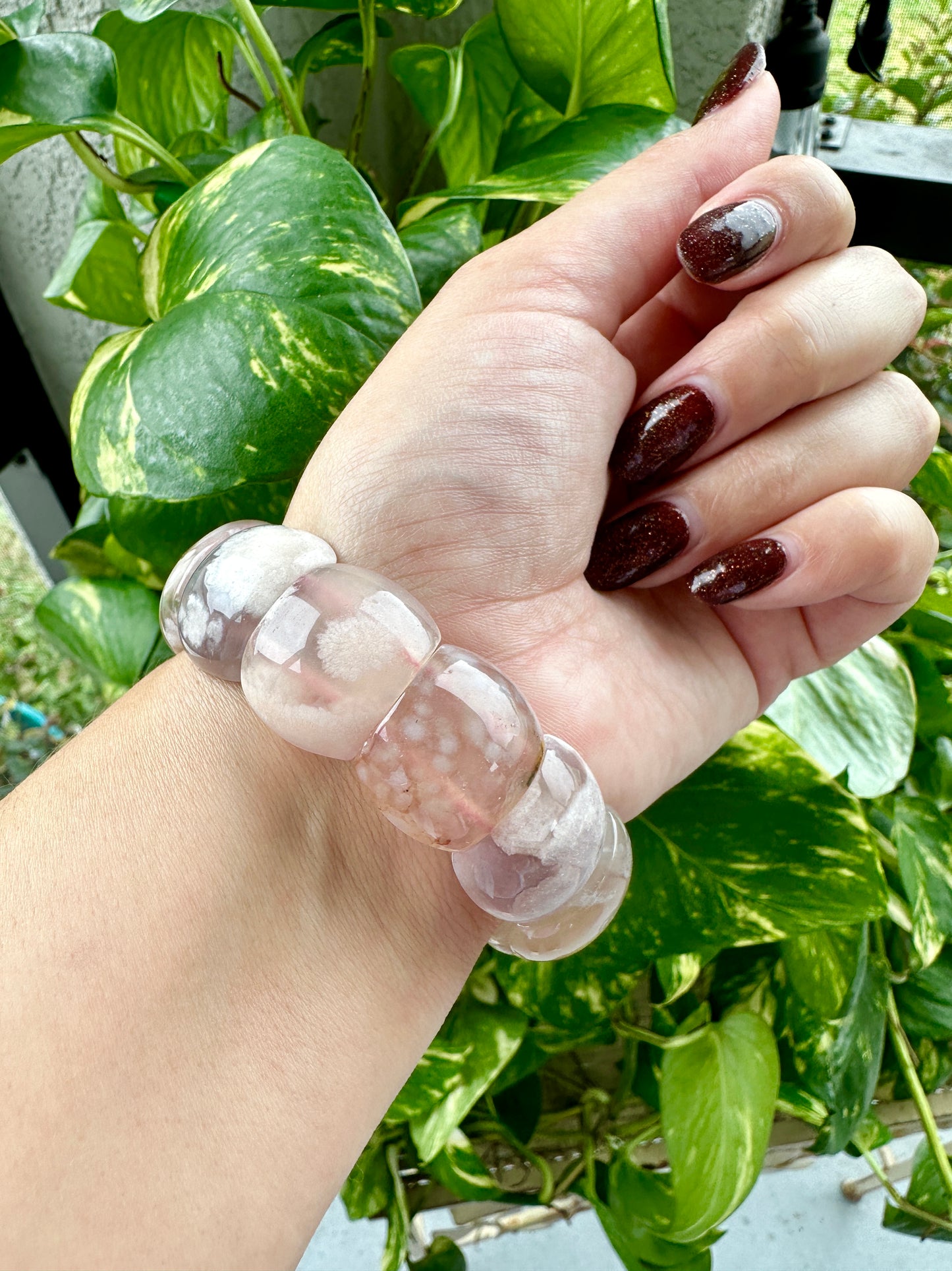 Flower Agate - Stretch Bangle Bracelet