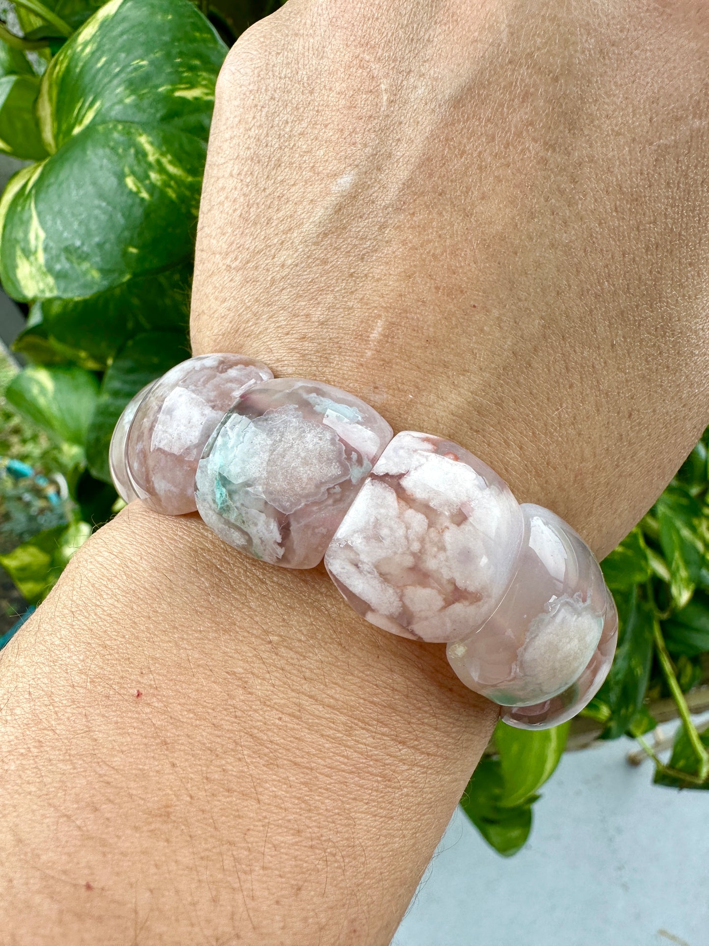 Flower Agate - Stretch Bangle Bracelet