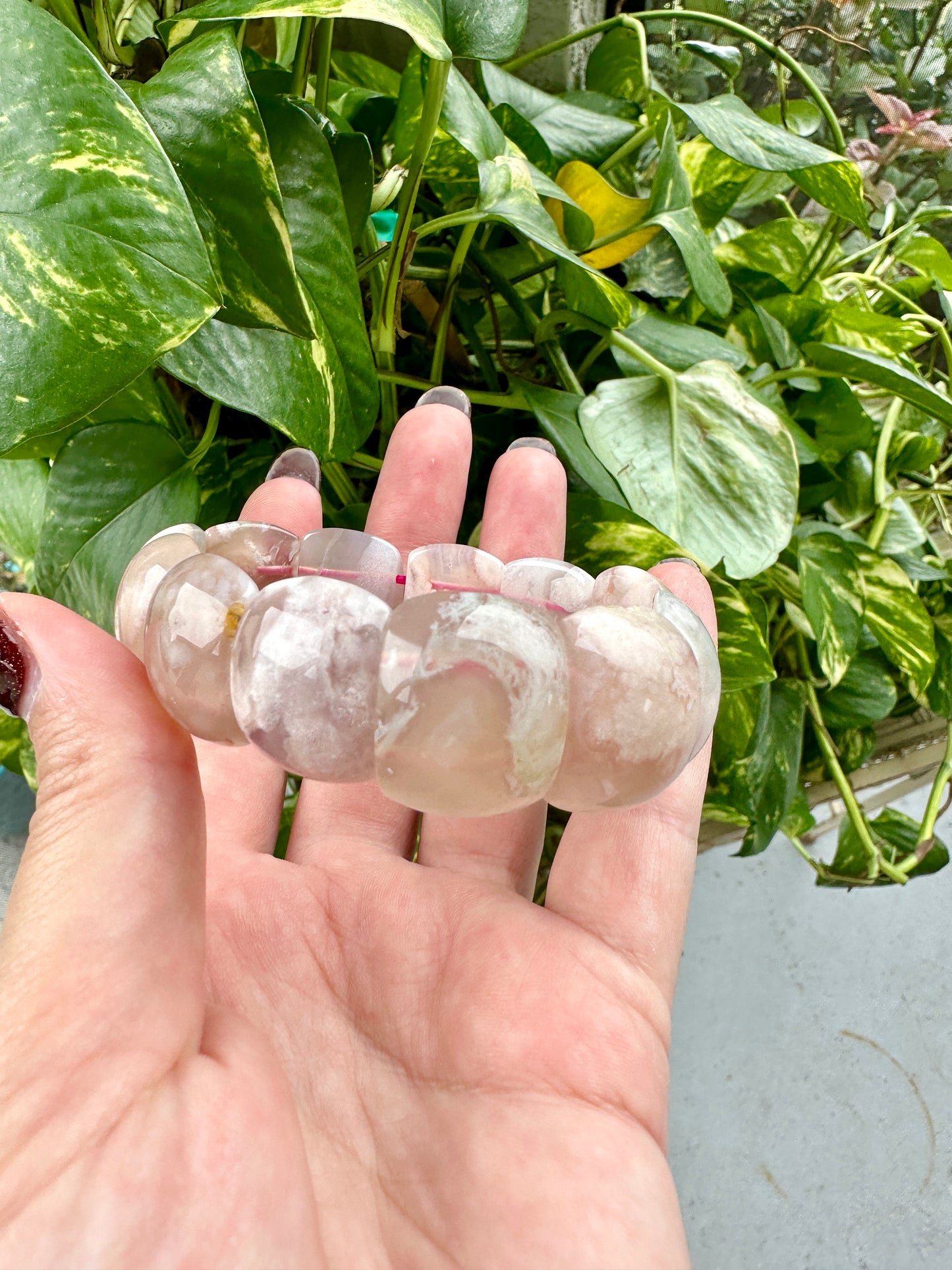 Flower Agate - Stretch Bangle Bracelet