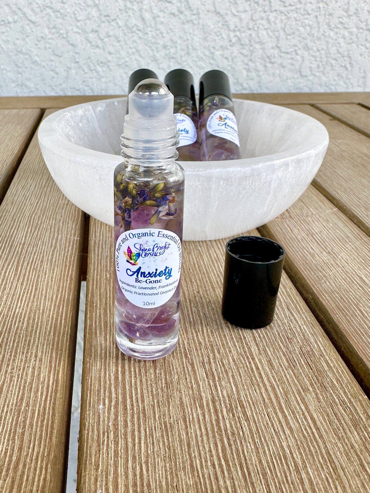 Anxiety Be gone - Melt Away Anxiety - Crystal infused Lavender Essential Oil Roller Bottle - Natural Perfume - Anxiety and Stress Relief