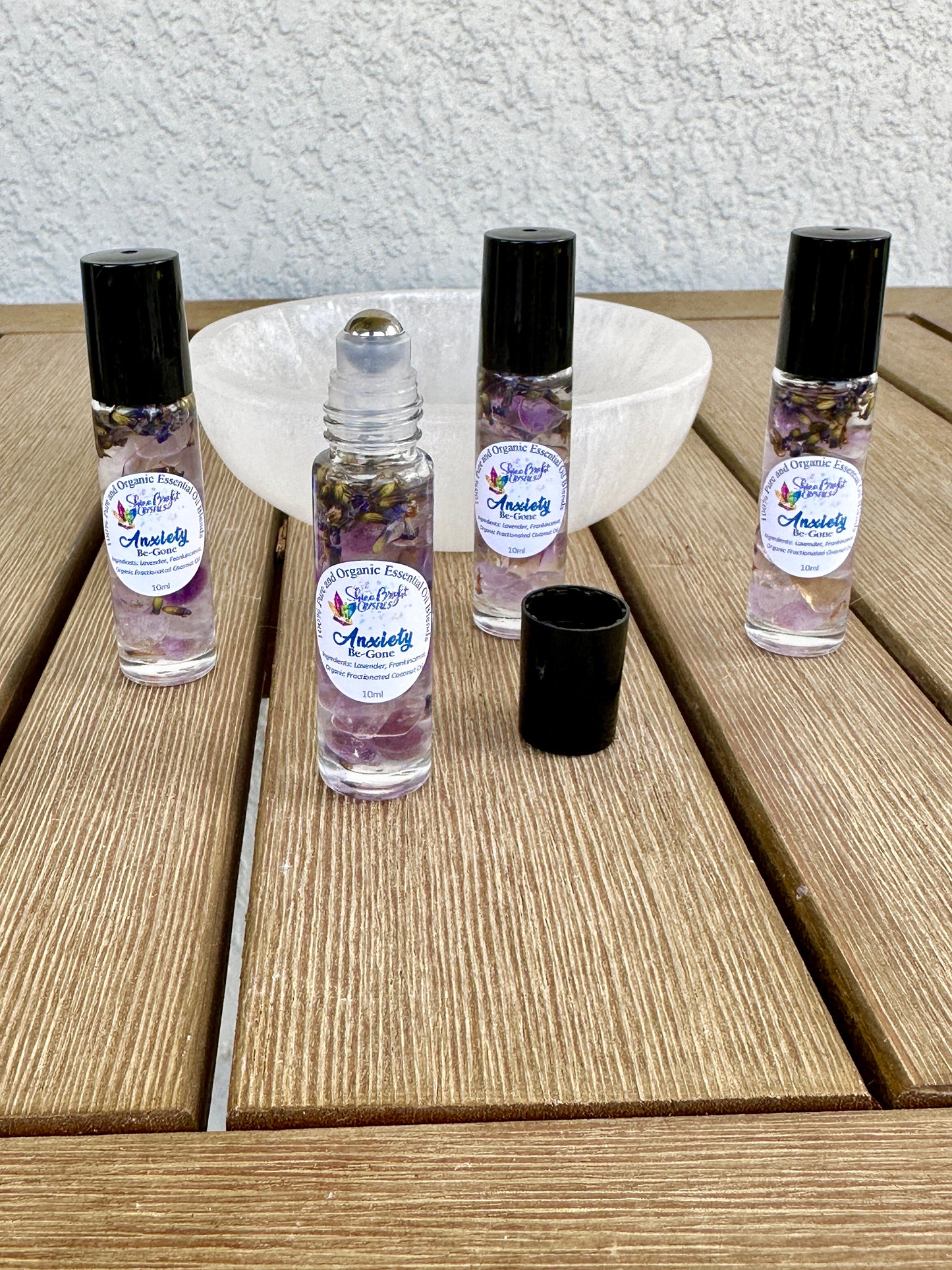 Anxiety Be gone - Melt Away Anxiety - Crystal infused Lavender Essential Oil Roller Bottle - Natural Perfume - Anxiety and Stress Relief