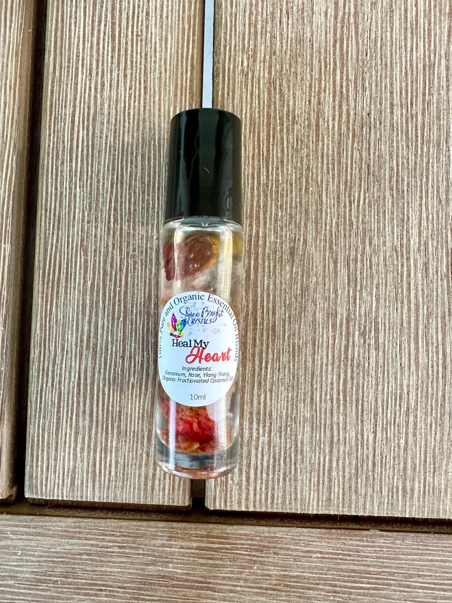 Heal My Heart - Love Essential Oil Roll On with Rose Quartz Crystals - Crystal Infused Oil Roller - Oil Roller with Gemstones