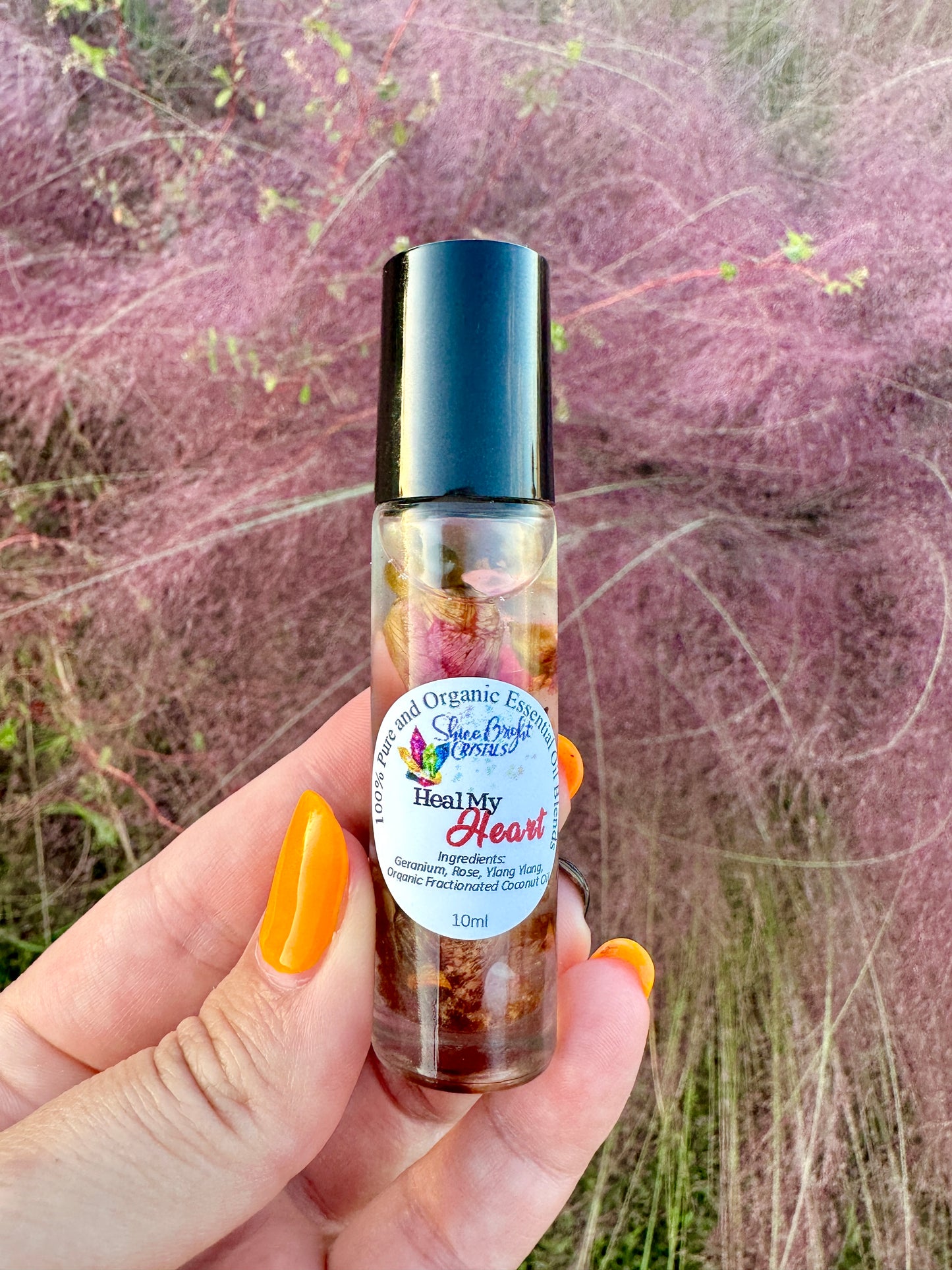 Heal My Heart - Love Essential Oil Roll On with Rose Quartz Crystals - Crystal Infused Oil Roller - Oil Roller with Gemstones
