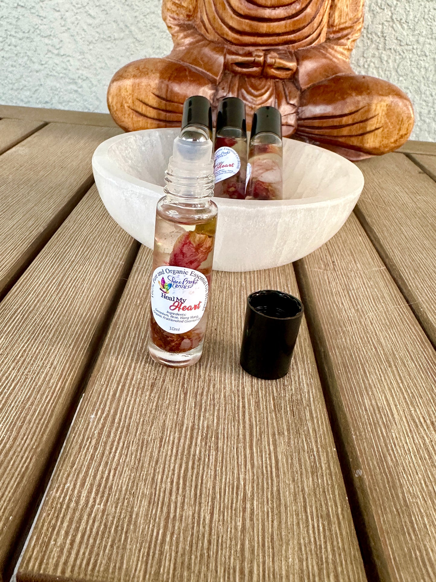 Heal My Heart - Love Essential Oil Roll On with Rose Quartz Crystals - Crystal Infused Oil Roller - Oil Roller with Gemstones