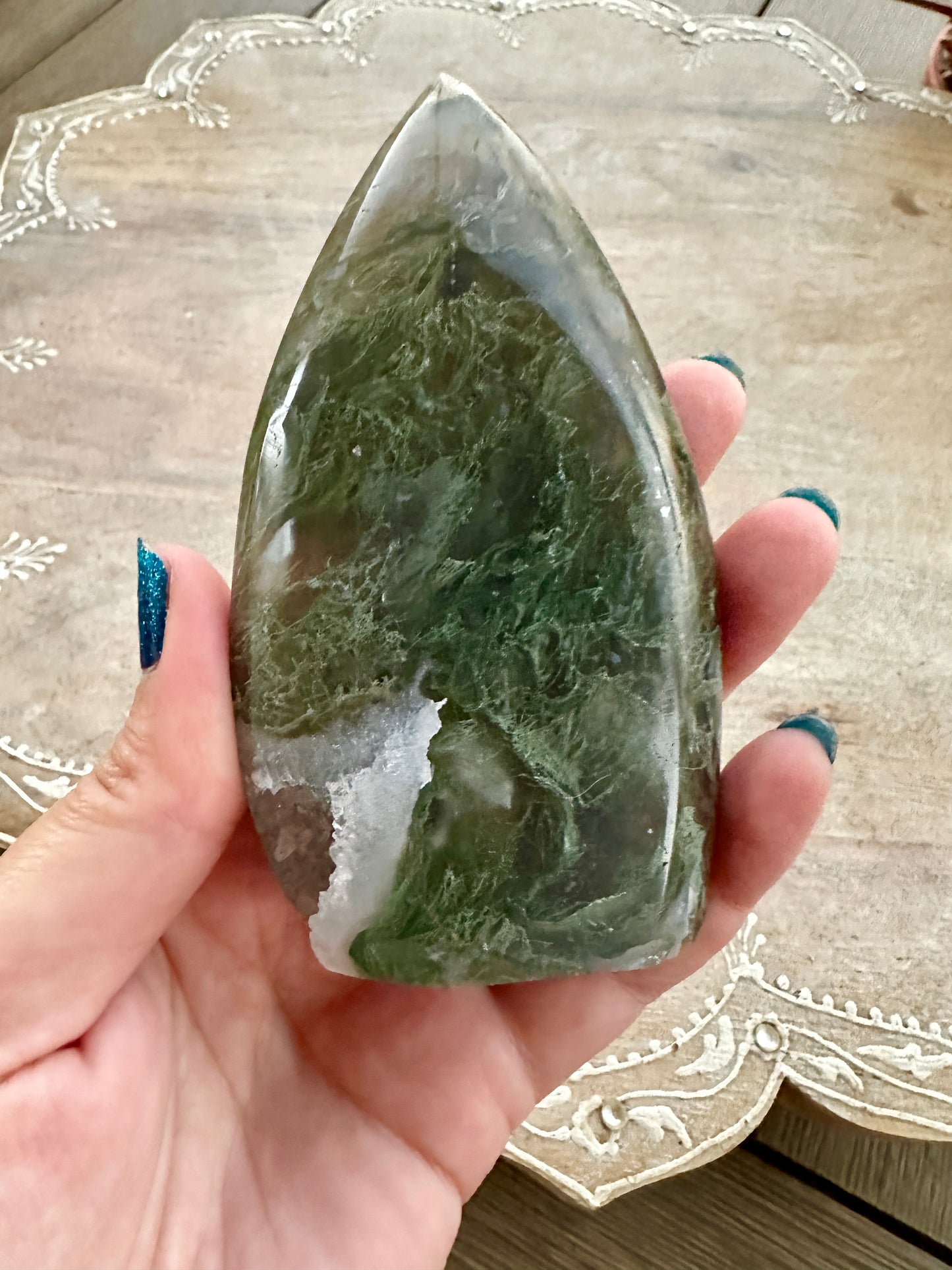 Moss Agate - Freeform with Druzy