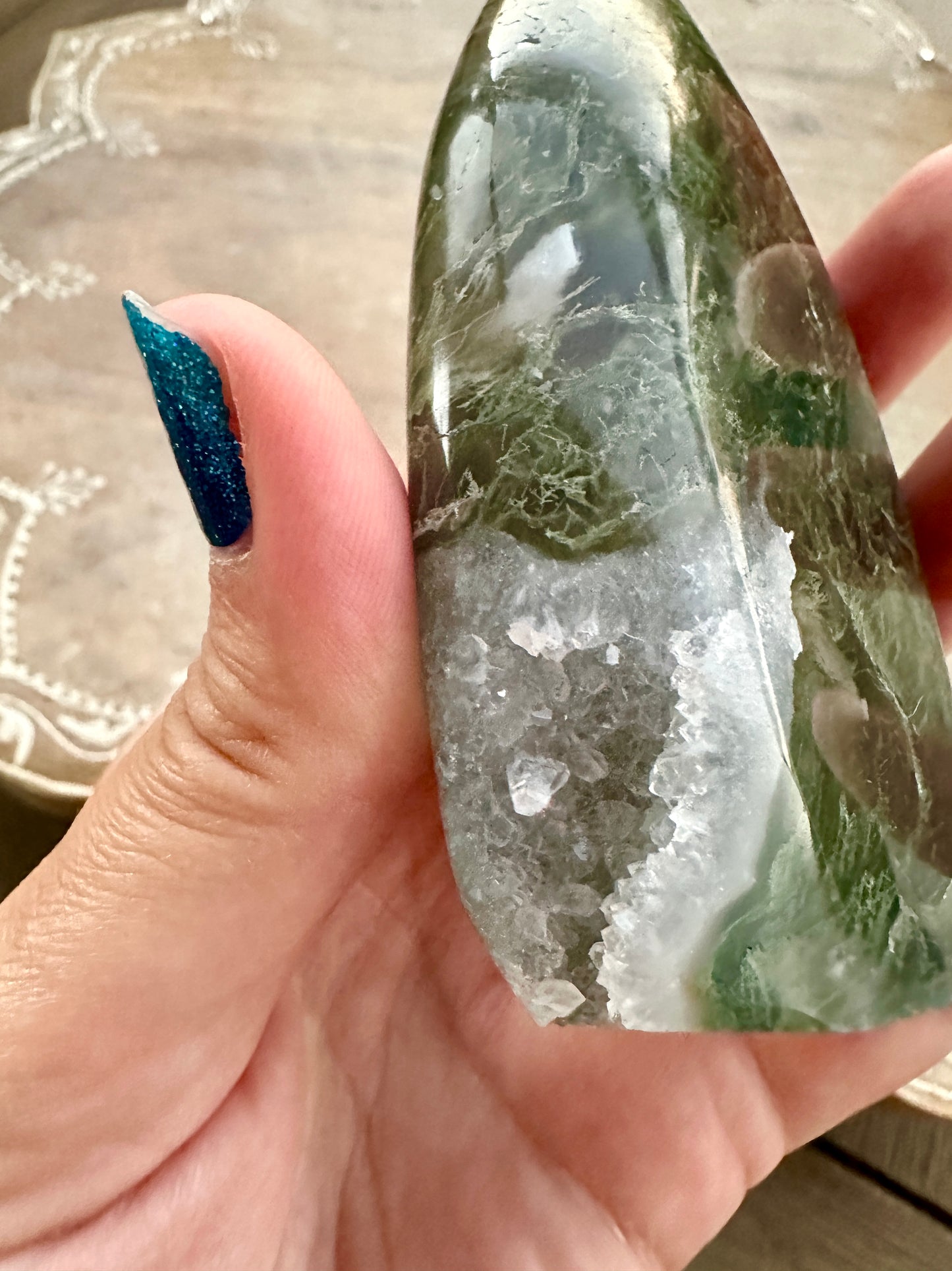 Moss Agate - Freeform with Druzy