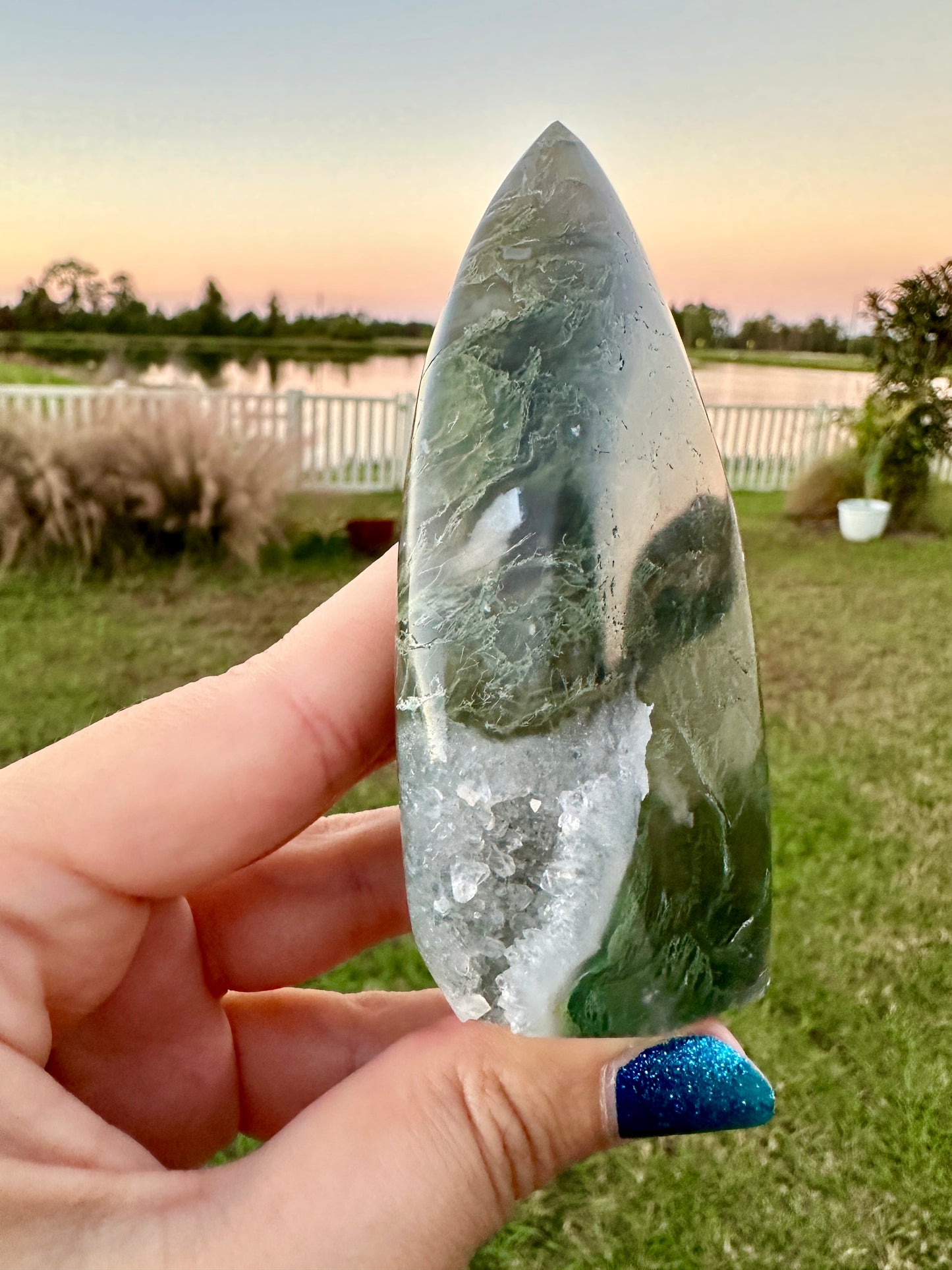 Moss Agate - Freeform with Druzy