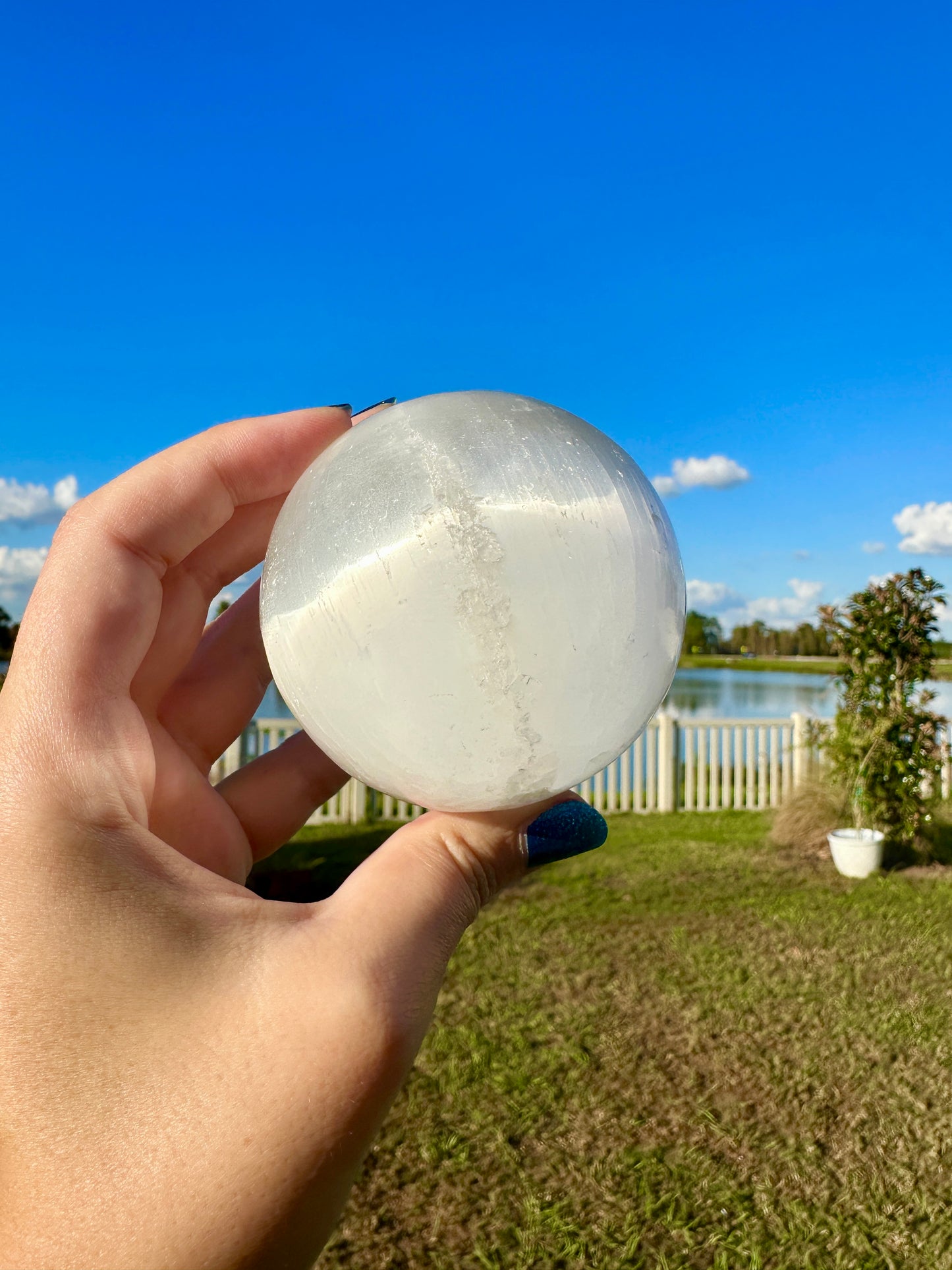 Selenite - Satin Spar - Sphere - 74.6mm