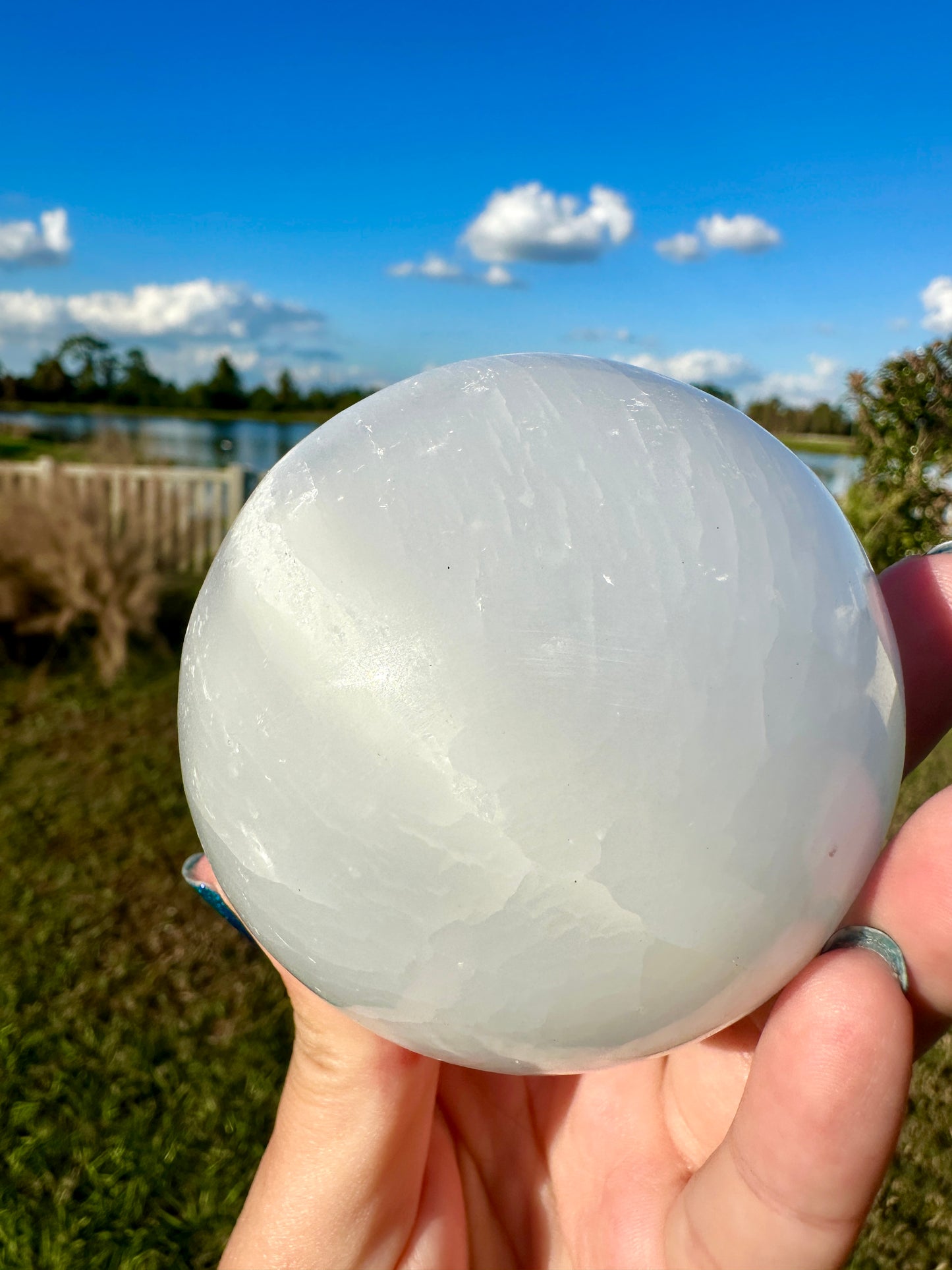 Selenite - Satin Spar - Sphere - 74.6mm