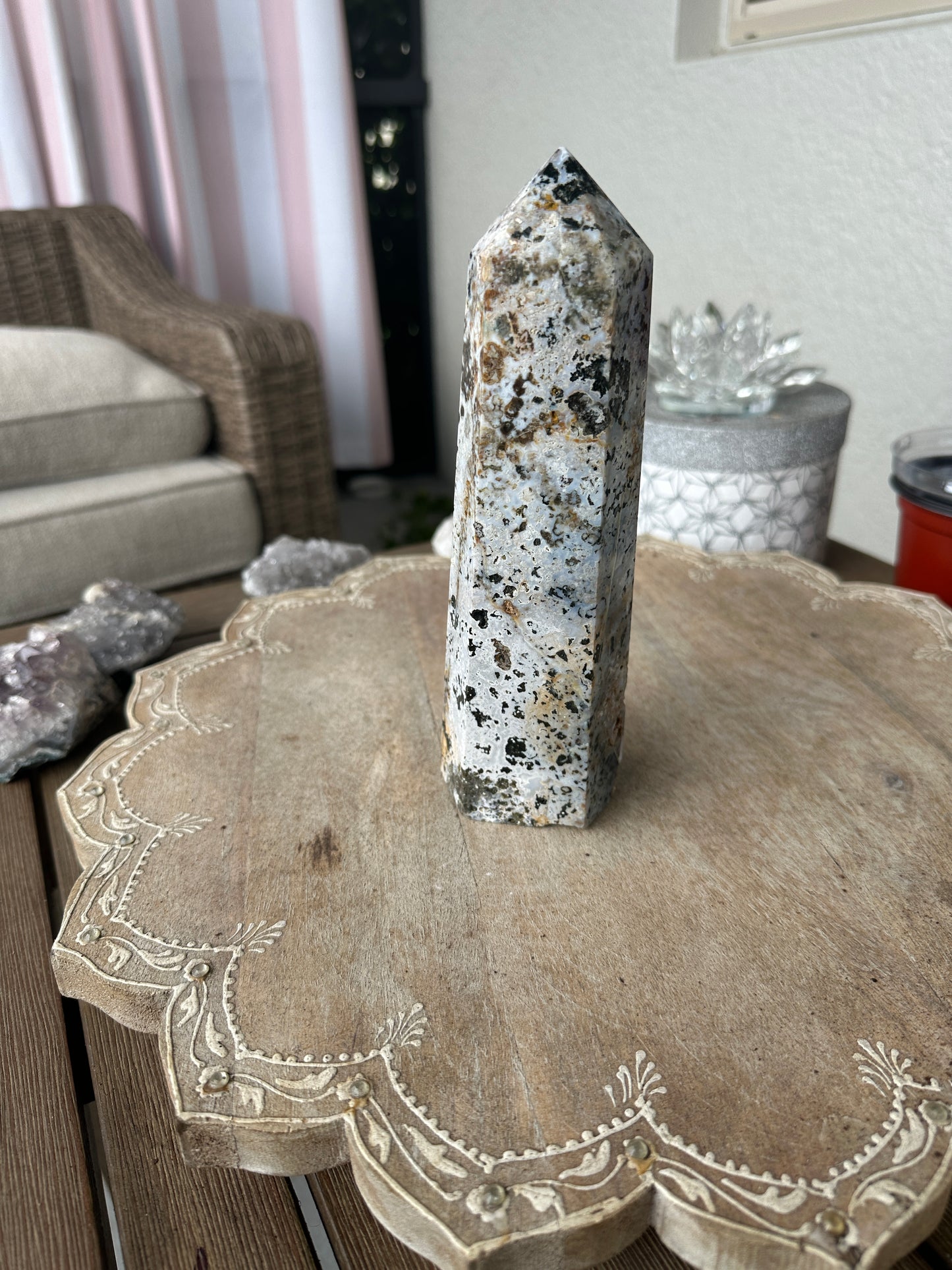 Stunning Ocean Jasper Tower β Natural Jasper Crystal Point β Healing Stone β Meditation Tool β Unique Home Decor β Chakra Balancing Tower