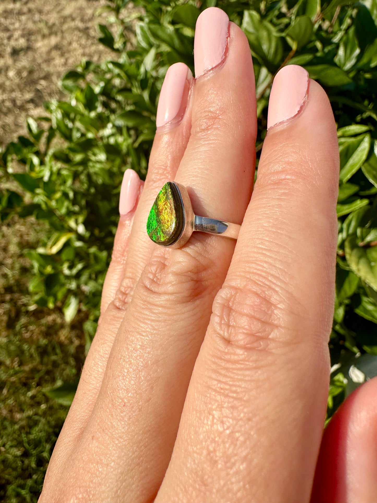 Ammolite Ring in Sterling Silver - Radiant Size 7.25 - A Dazzling Display of Color, Perfect for Adding a Touch of Elegance to Any Outfit