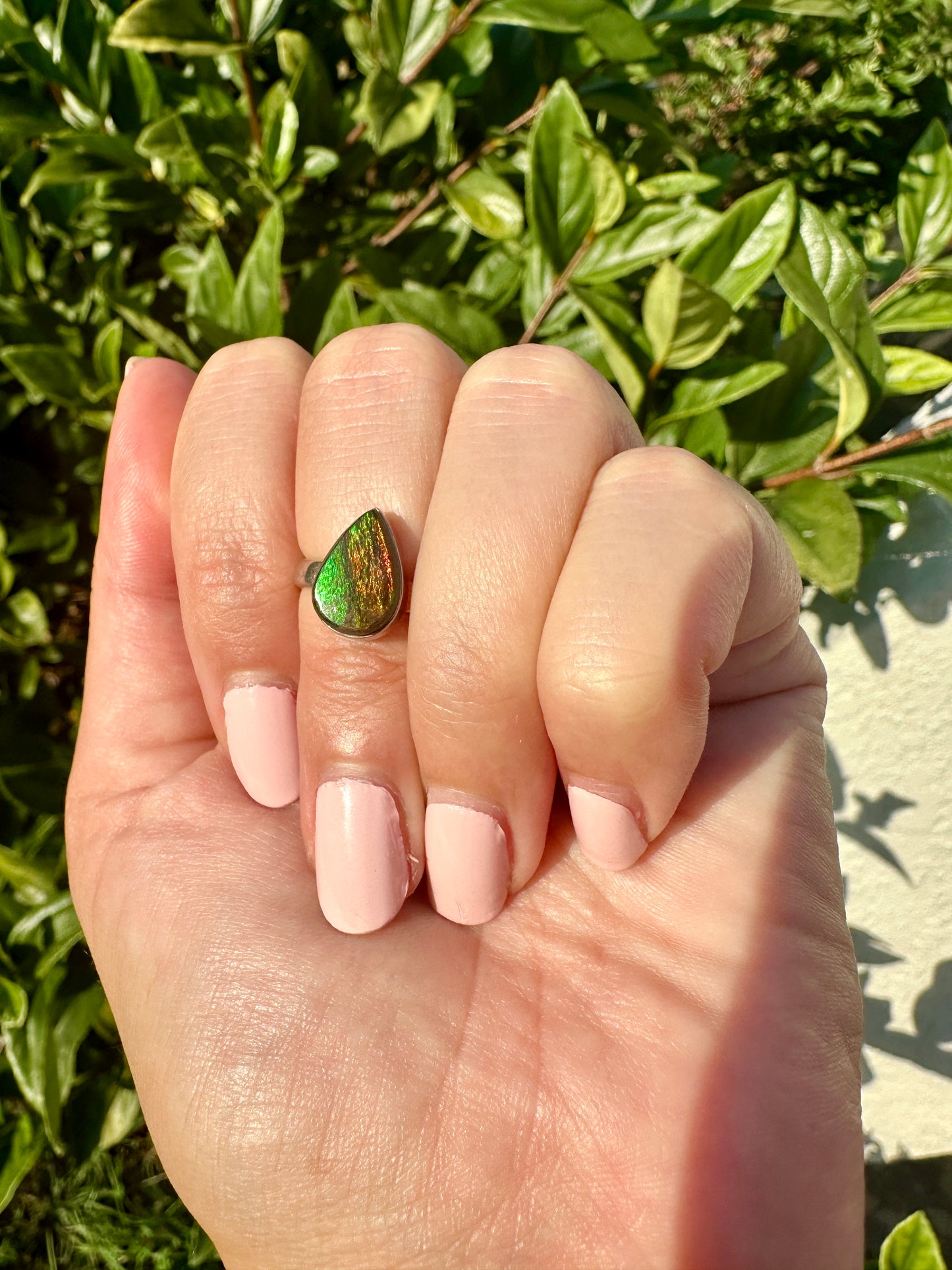 Ammolite Ring in Sterling Silver - Radiant Size 7.25 - A Dazzling Display of Color, Perfect for Adding a Touch of Elegance to Any Outfit