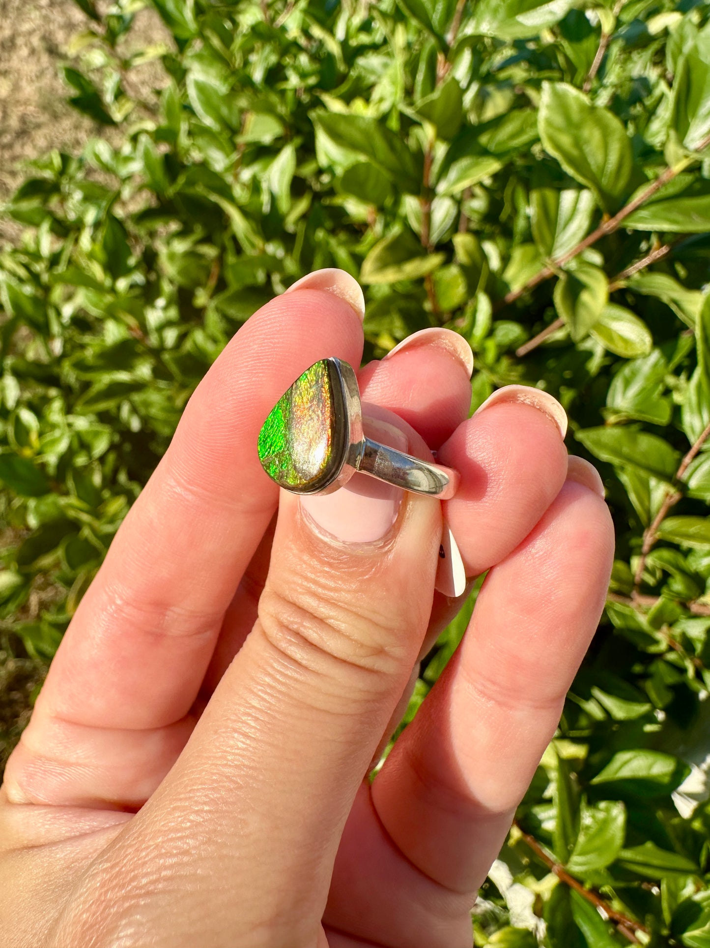 Ammolite Ring in Sterling Silver - Radiant Size 7.25 - A Dazzling Display of Color, Perfect for Adding a Touch of Elegance to Any Outfit