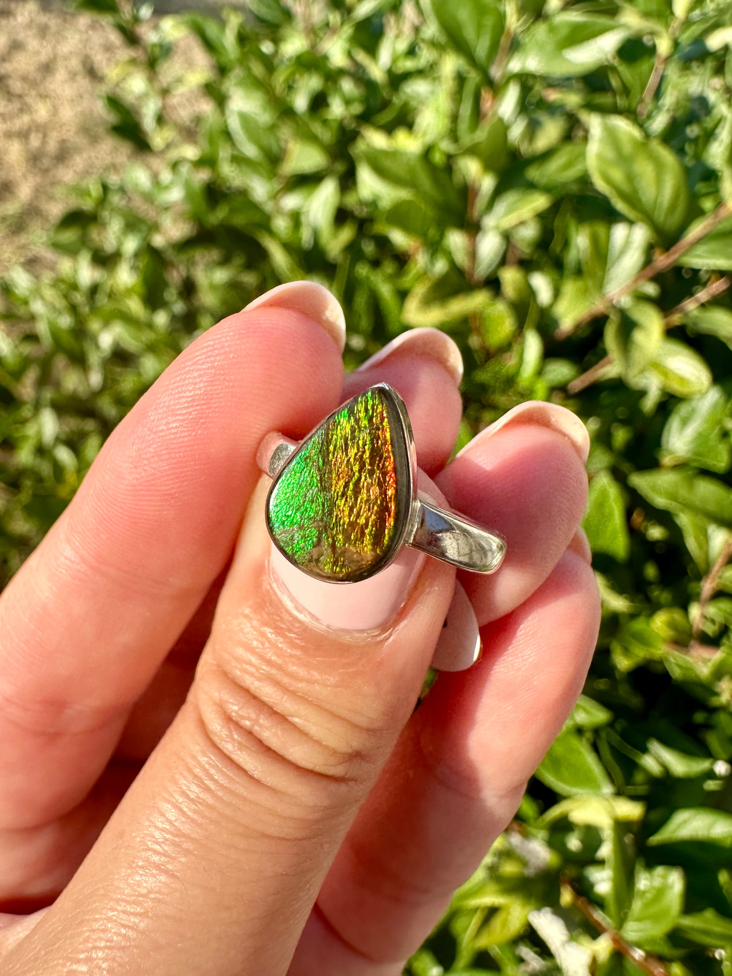 Ammolite Ring in Sterling Silver - Radiant Size 7.25 - A Dazzling Display of Color, Perfect for Adding a Touch of Elegance to Any Outfit