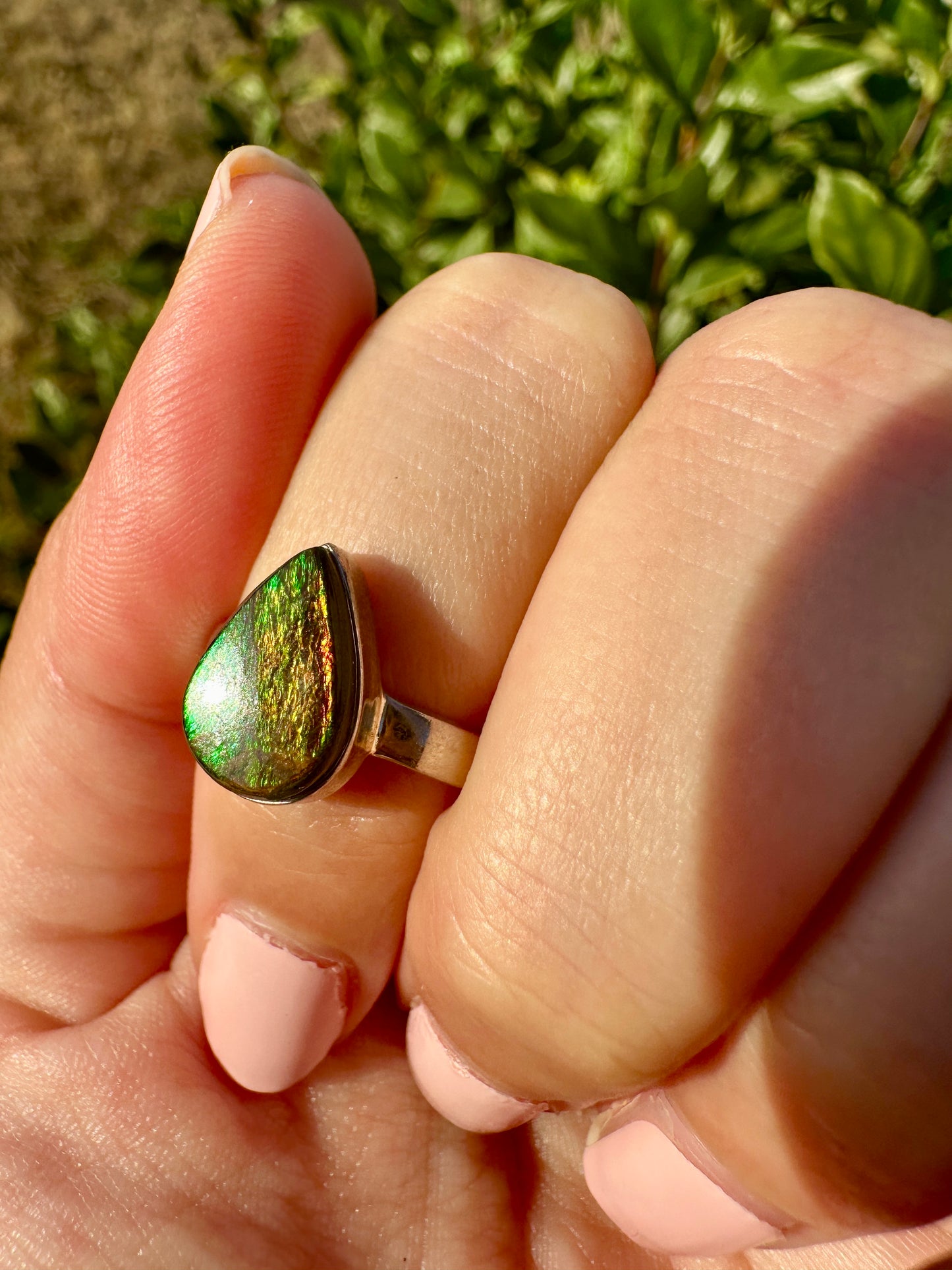 Ammolite Ring in Sterling Silver - Radiant Size 7.25 - A Dazzling Display of Color, Perfect for Adding a Touch of Elegance to Any Outfit